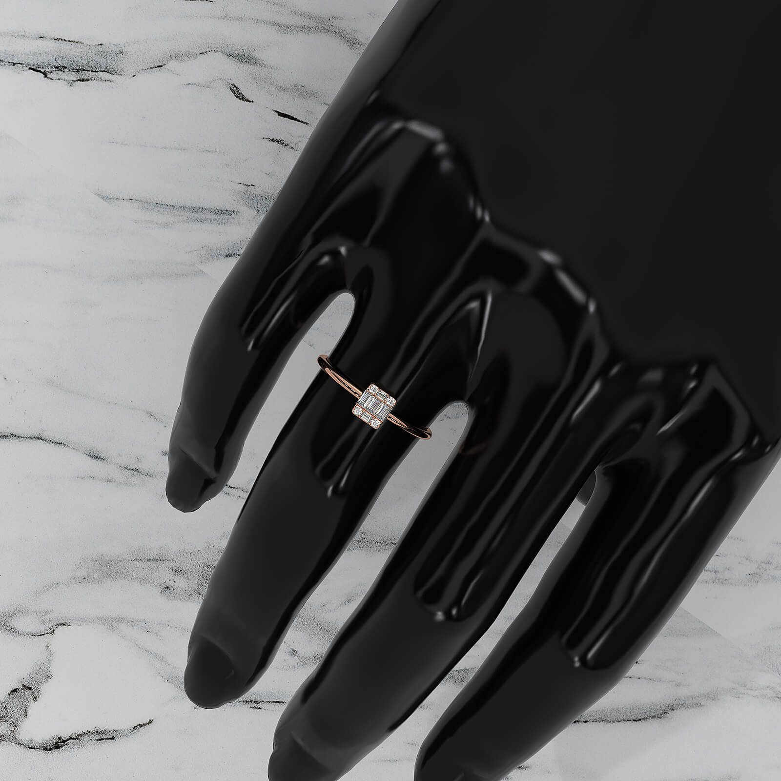 Slim Baguette Round Lab Diamond Minimalist Fashion Ring 0.15ctw.