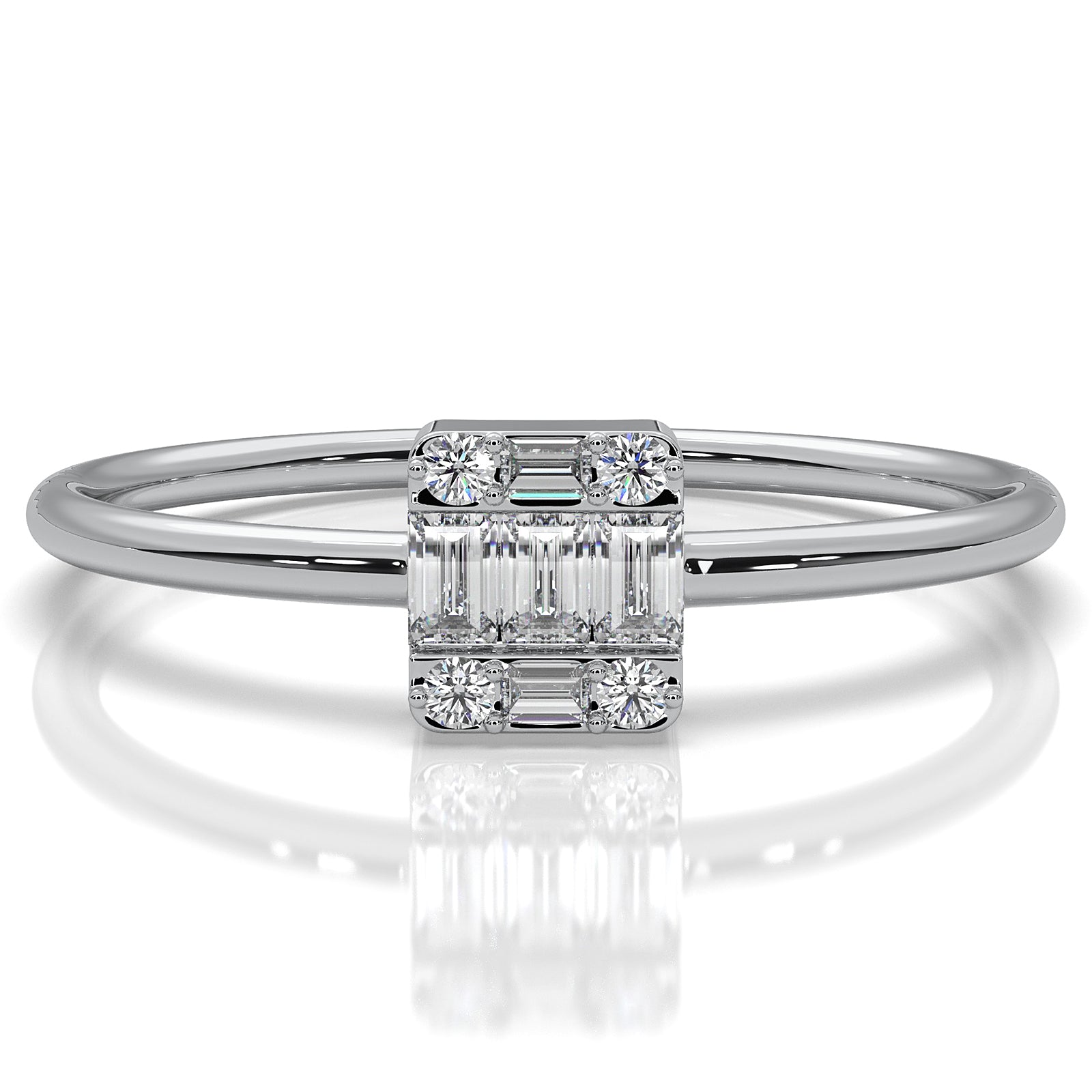 Slim Baguette Round Lab Diamond Minimalist Fashion Ring 0.15ctw.