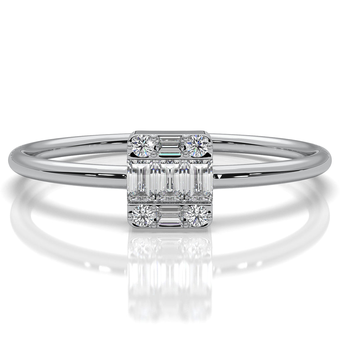 Slim Baguette Round Lab Diamond Minimalist Fashion Ring 0.15ctw.