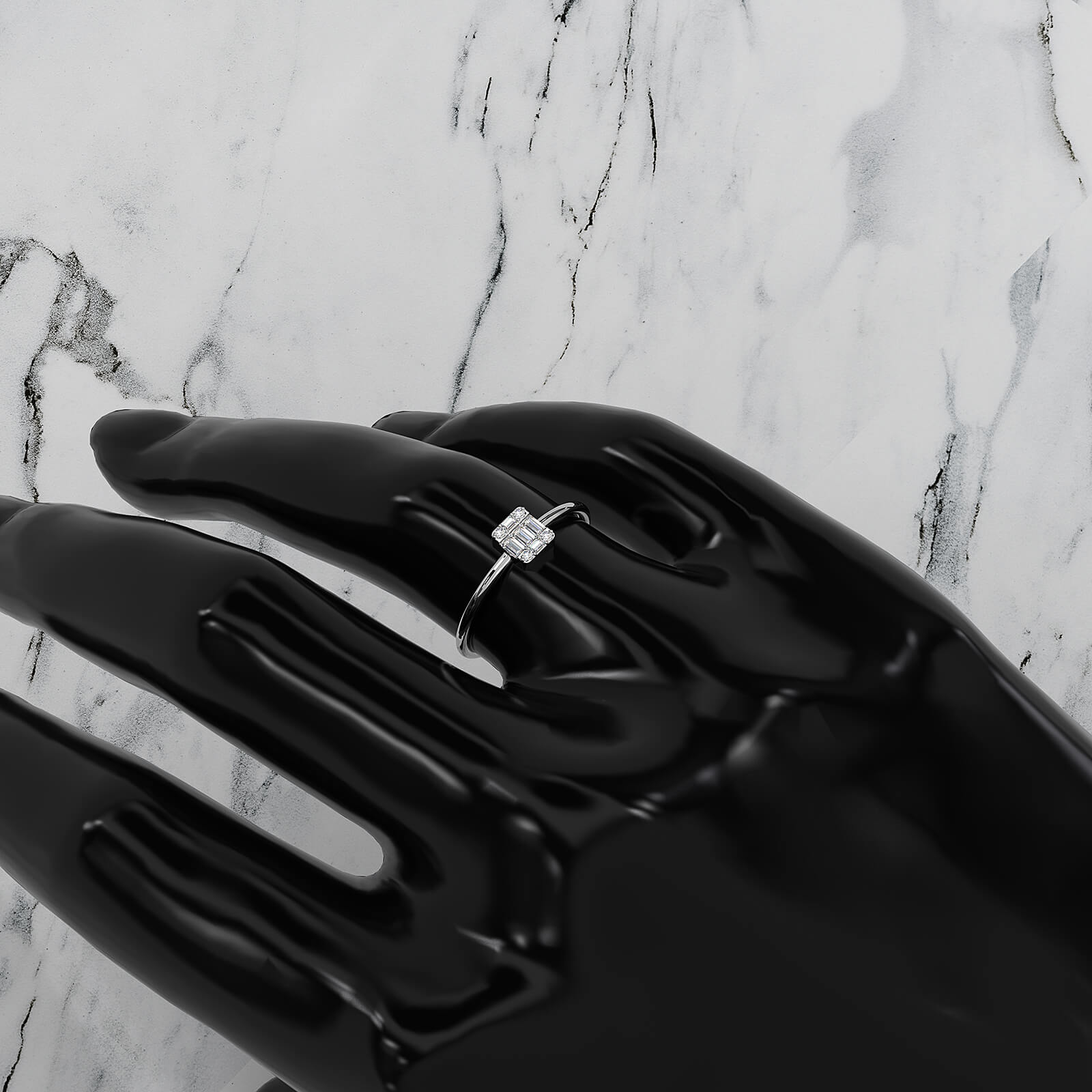 Slim Baguette Round Lab Diamond Minimalist Fashion Ring 0.15ctw.