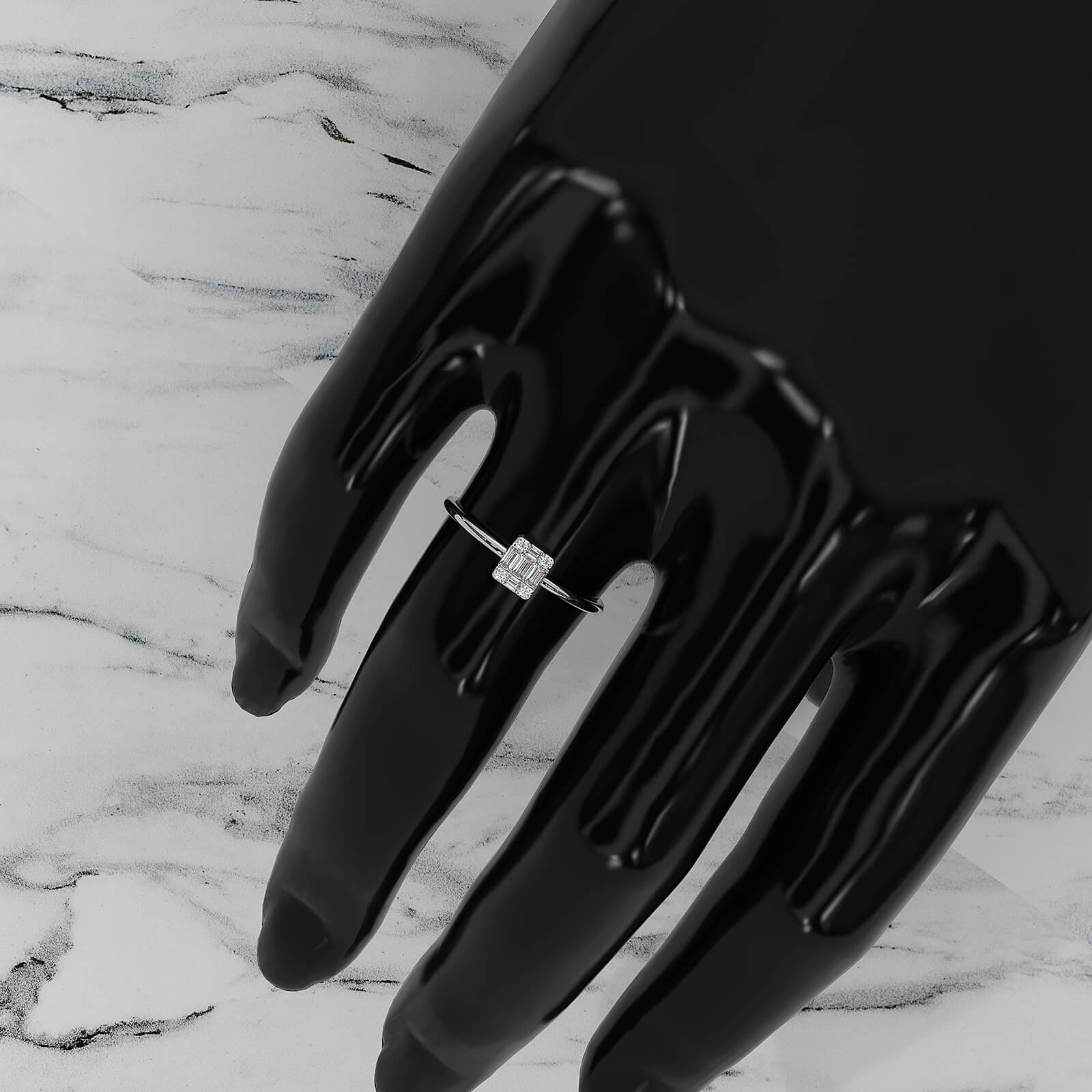 Slim Baguette Round Lab Diamond Minimalist Fashion Ring 0.15ctw.