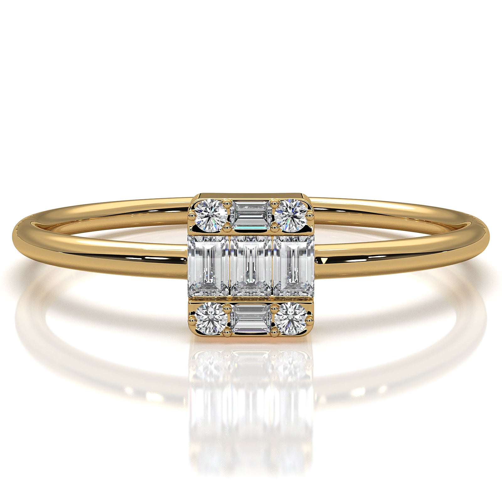 Slim Baguette Round Lab Diamond Minimalist Fashion Ring 0.15ctw.