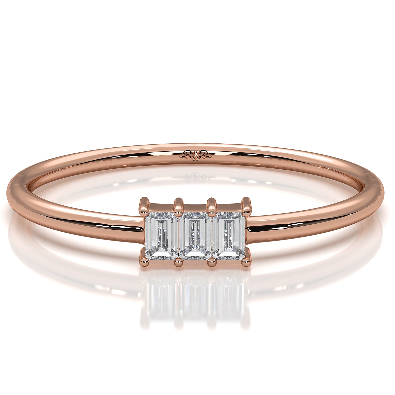 Minimalist 3 Stone Baguette Fashionable Lab Diamond Ring 0.10ctw.