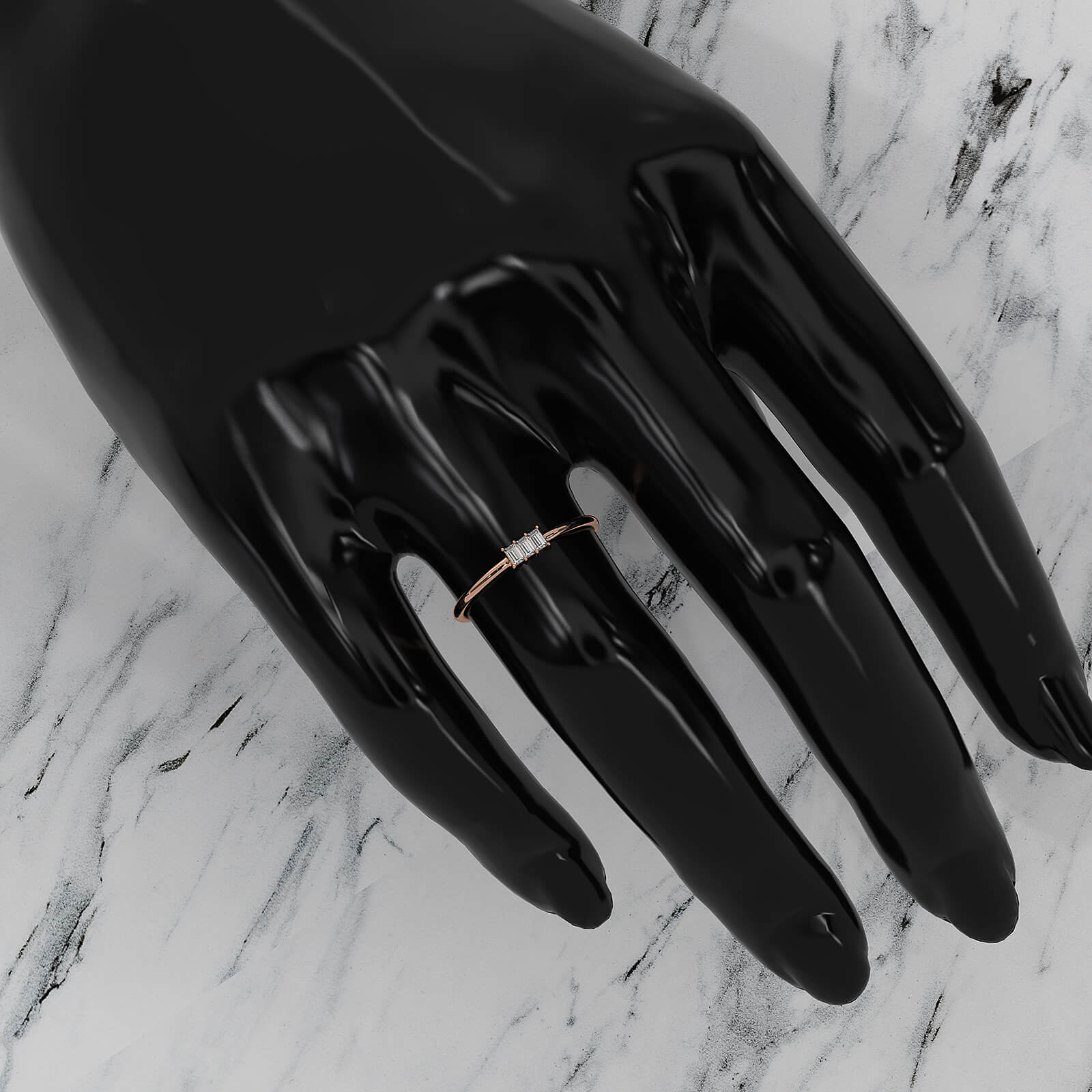 Minimalist 3 Stone Baguette Fashionable Lab Diamond Ring 0.10ctw.