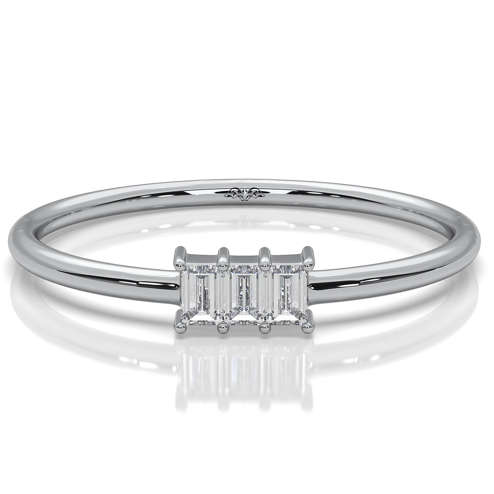 Minimalist 3 Stone Baguette Fashionable Lab Diamond Ring 0.10ctw.