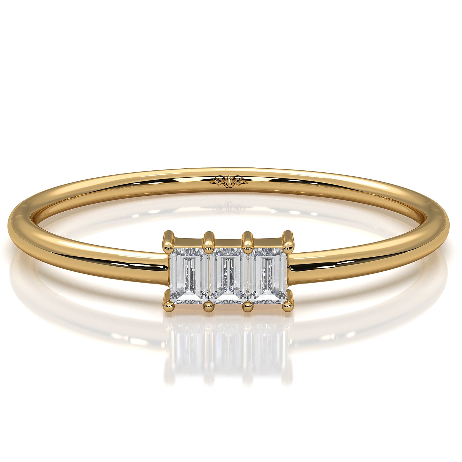 Minimalist 3 Stone Baguette Fashionable Lab Diamond Ring 0.10ctw.