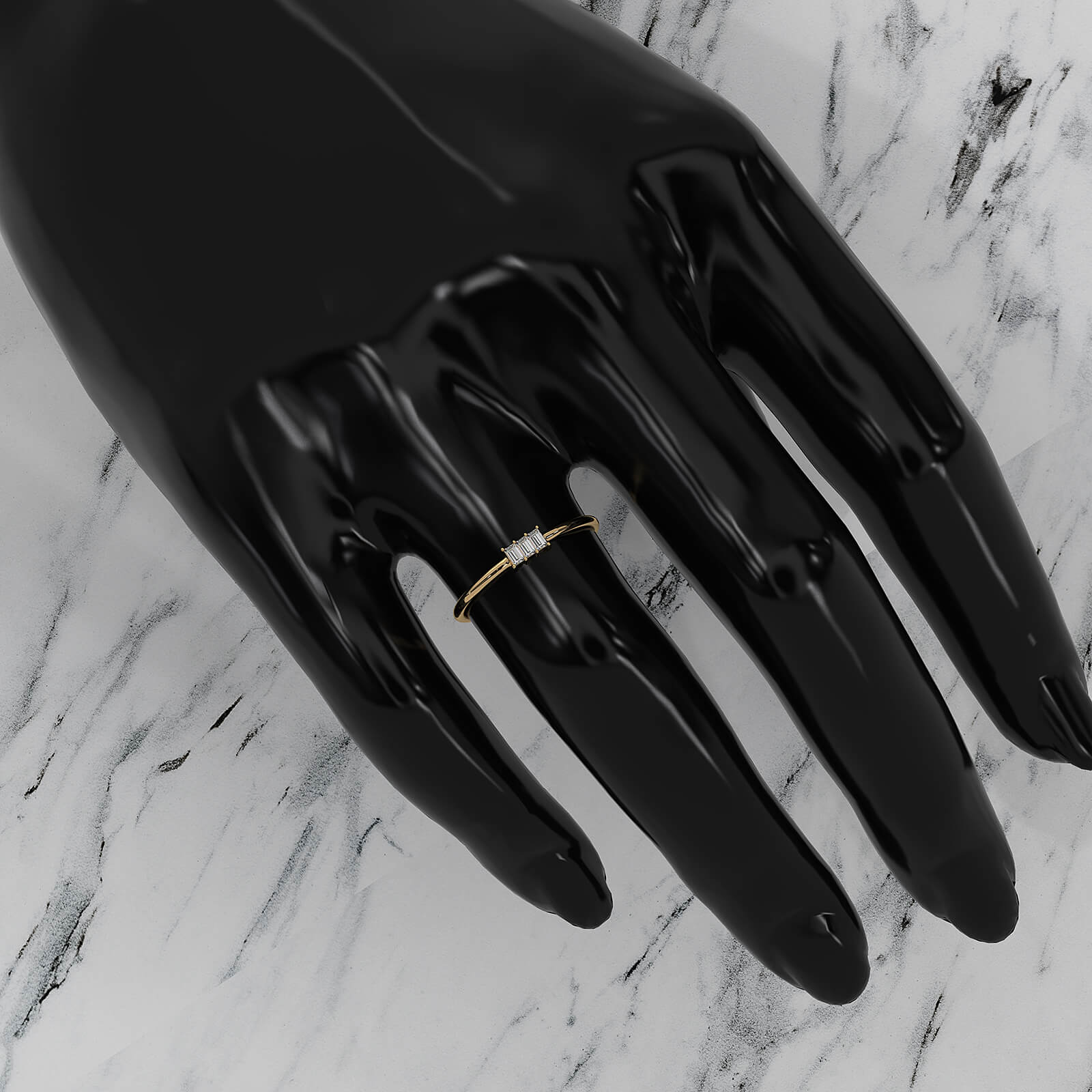 Minimalist 3 Stone Baguette Fashionable Lab Diamond Ring 0.10ctw.