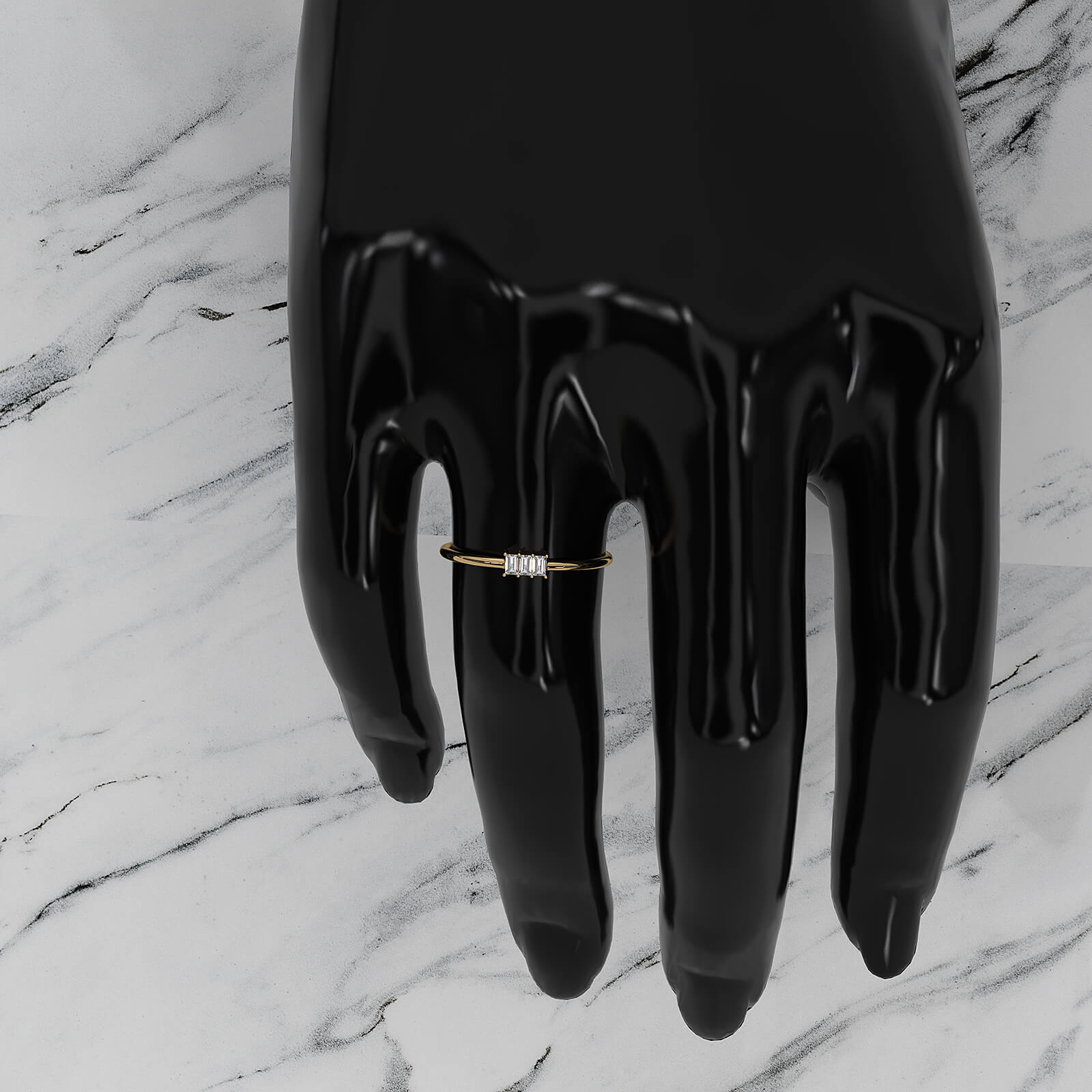 Minimalist 3 Stone Baguette Fashionable Lab Diamond Ring 0.10ctw.