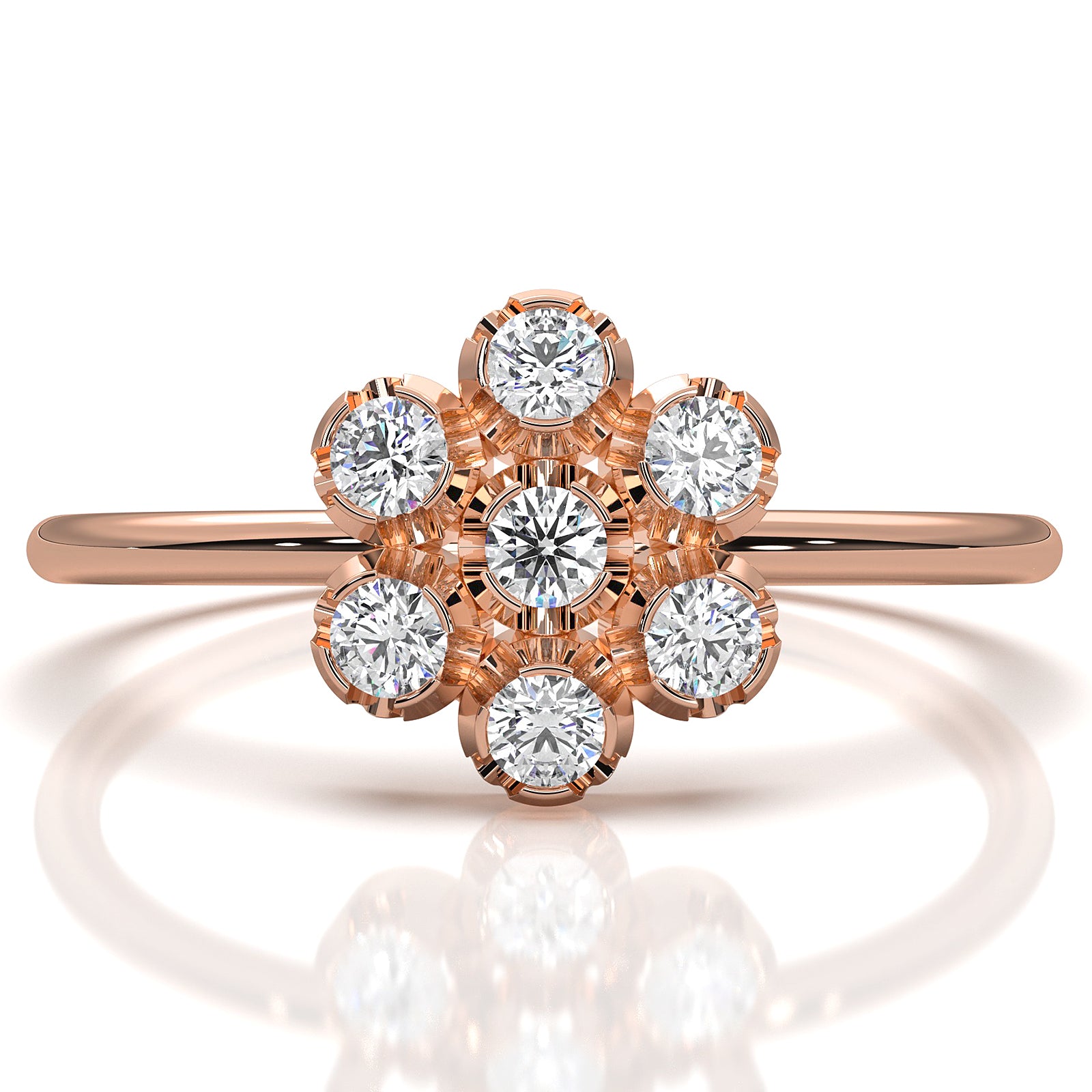 Flower Cluster Minimalist Bezel Round Lab Diamond Fashion Ring 0.21ctw.