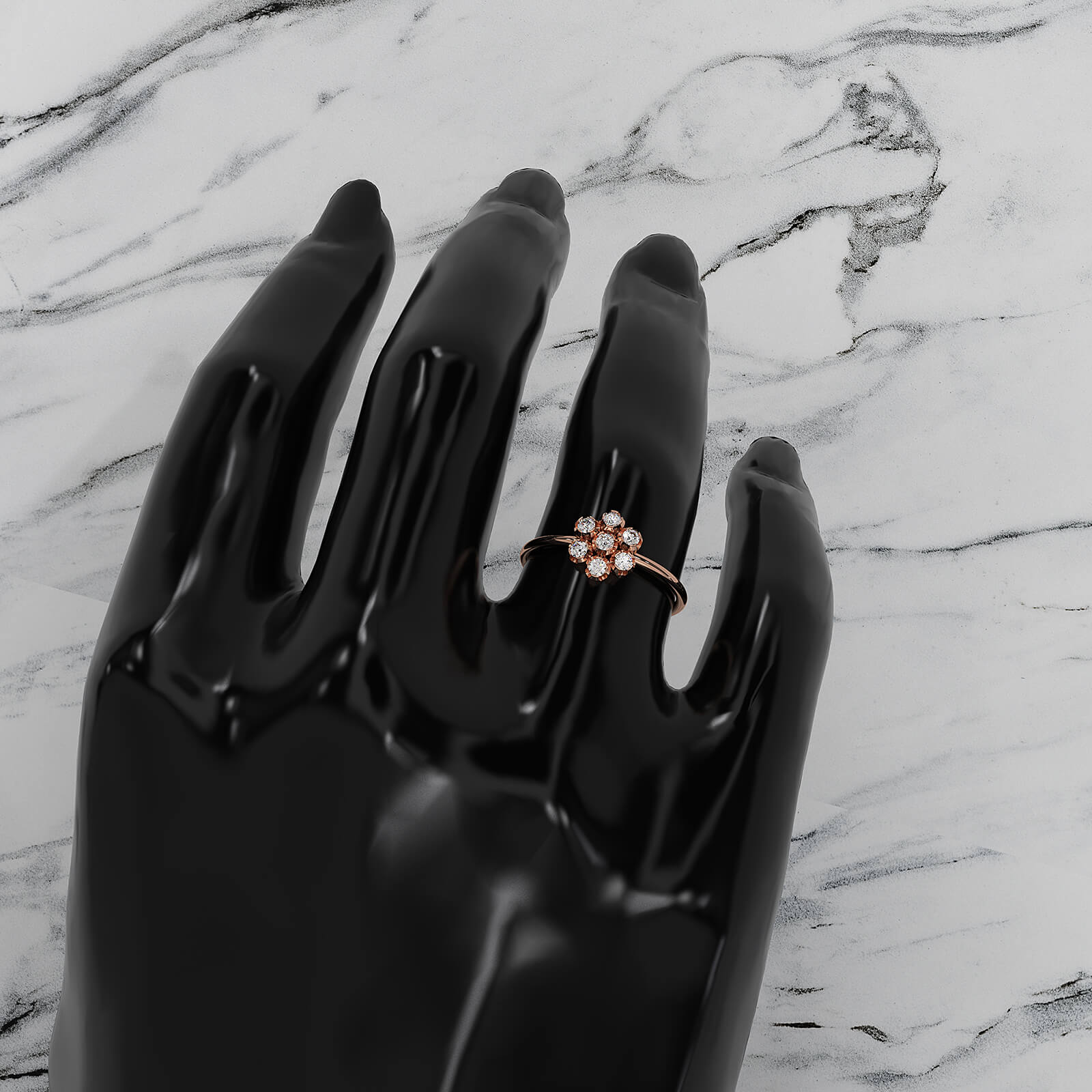 Flower Cluster Minimalist Bezel Round Lab Diamond Fashion Ring 0.21ctw.