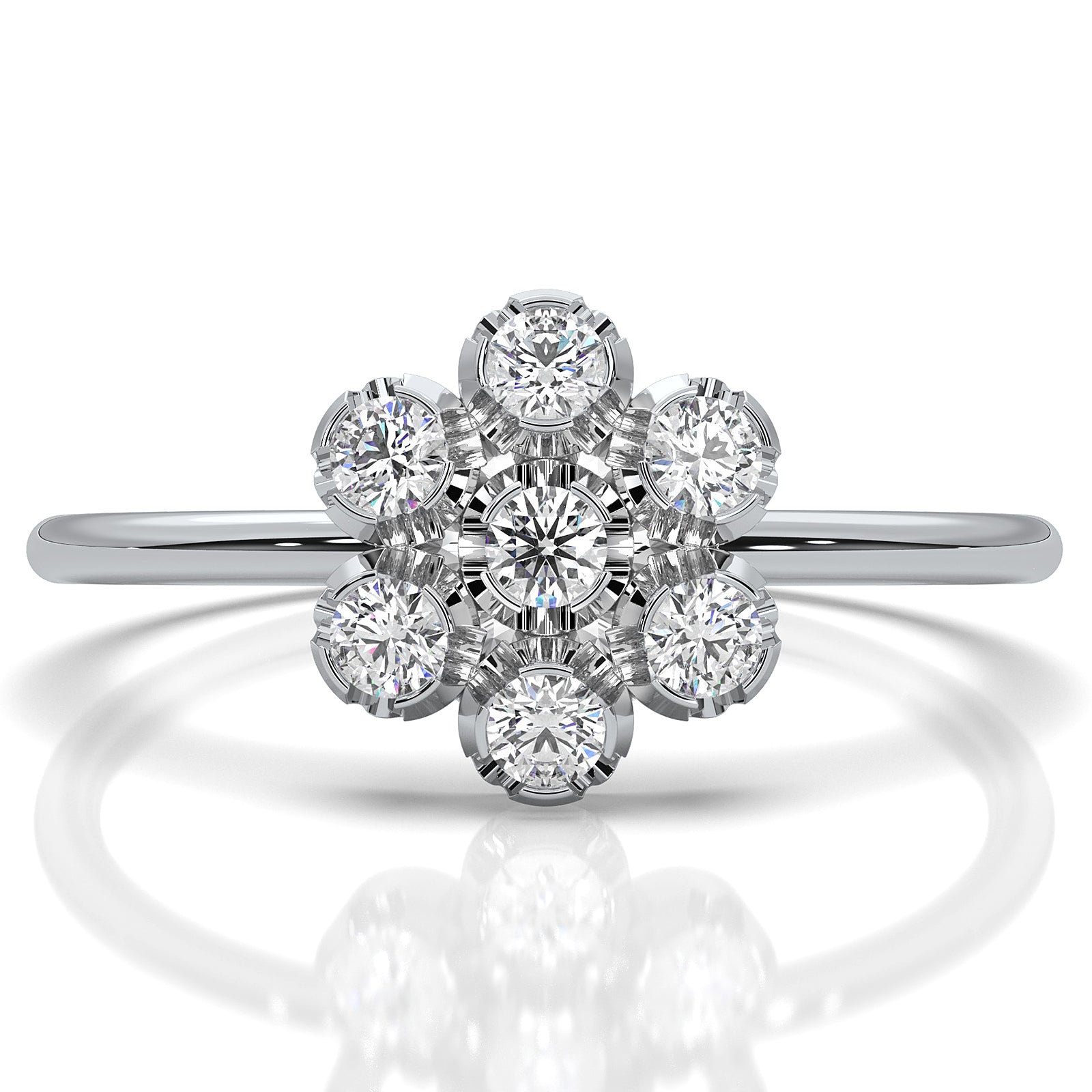 Flower Cluster Minimalist Bezel Round Lab Diamond Fashion Ring 0.21ctw.