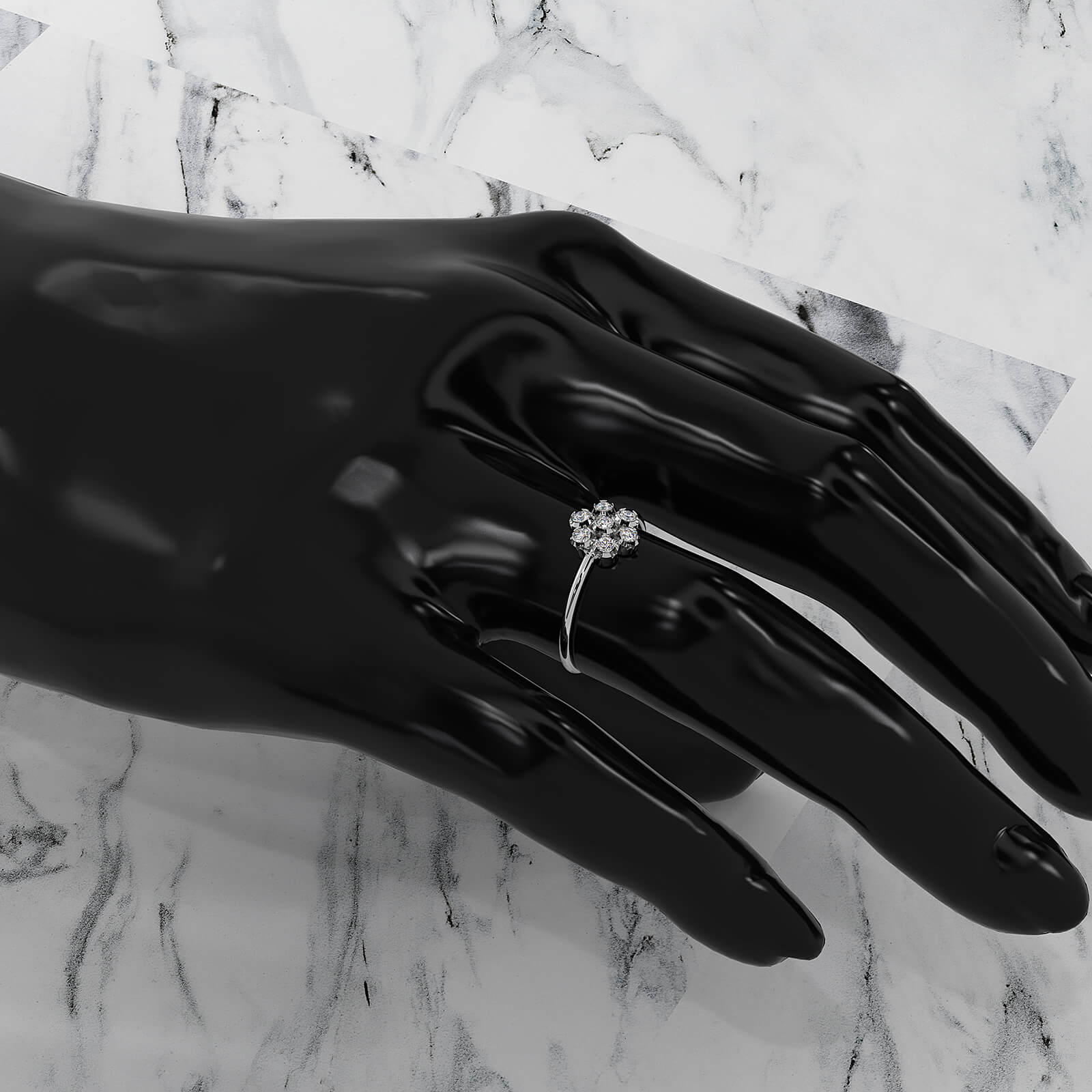 Flower Cluster Minimalist Bezel Round Lab Diamond Fashion Ring 0.21ctw.