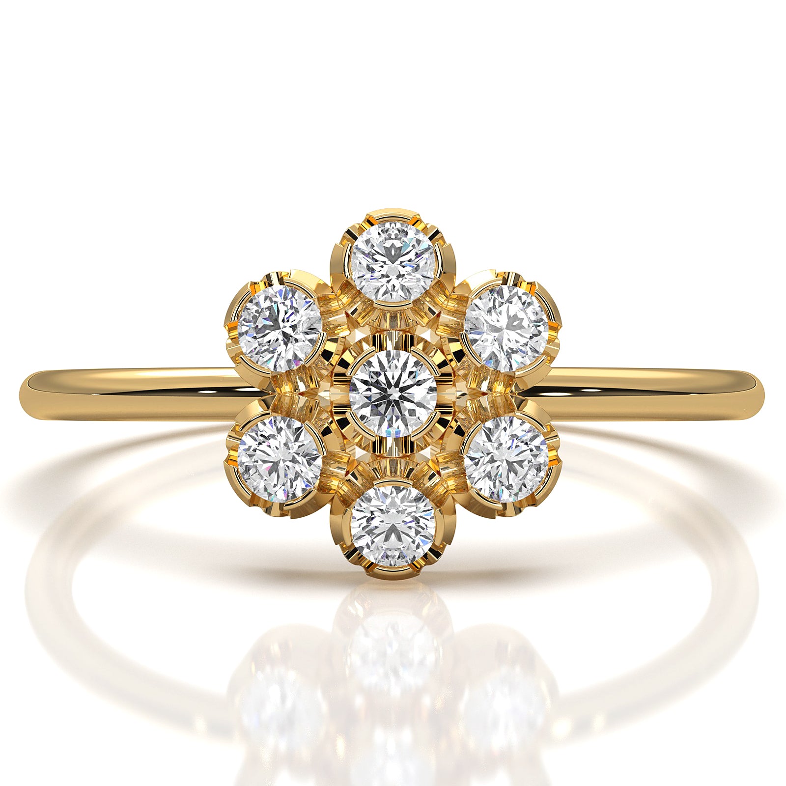 Flower Cluster Minimalist Bezel Round Lab Diamond Fashion Ring 0.21ctw.