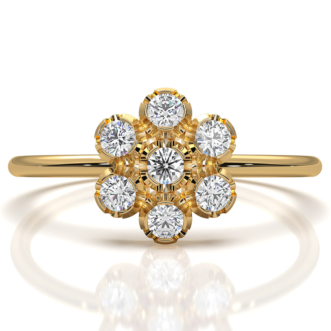 Flower Cluster Minimalist Bezel Round Lab Diamond Fashion Ring 0.21ctw.