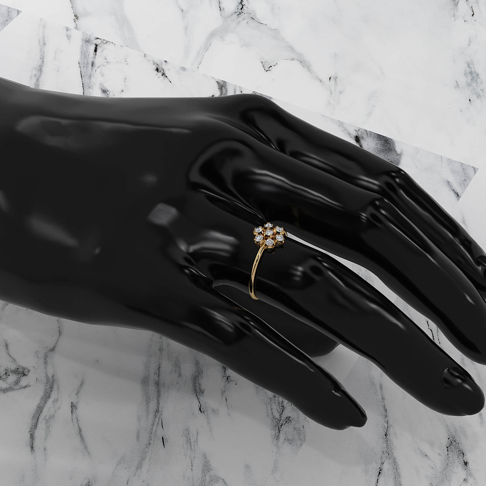 Flower Cluster Minimalist Bezel Round Lab Diamond Fashion Ring 0.21ctw.