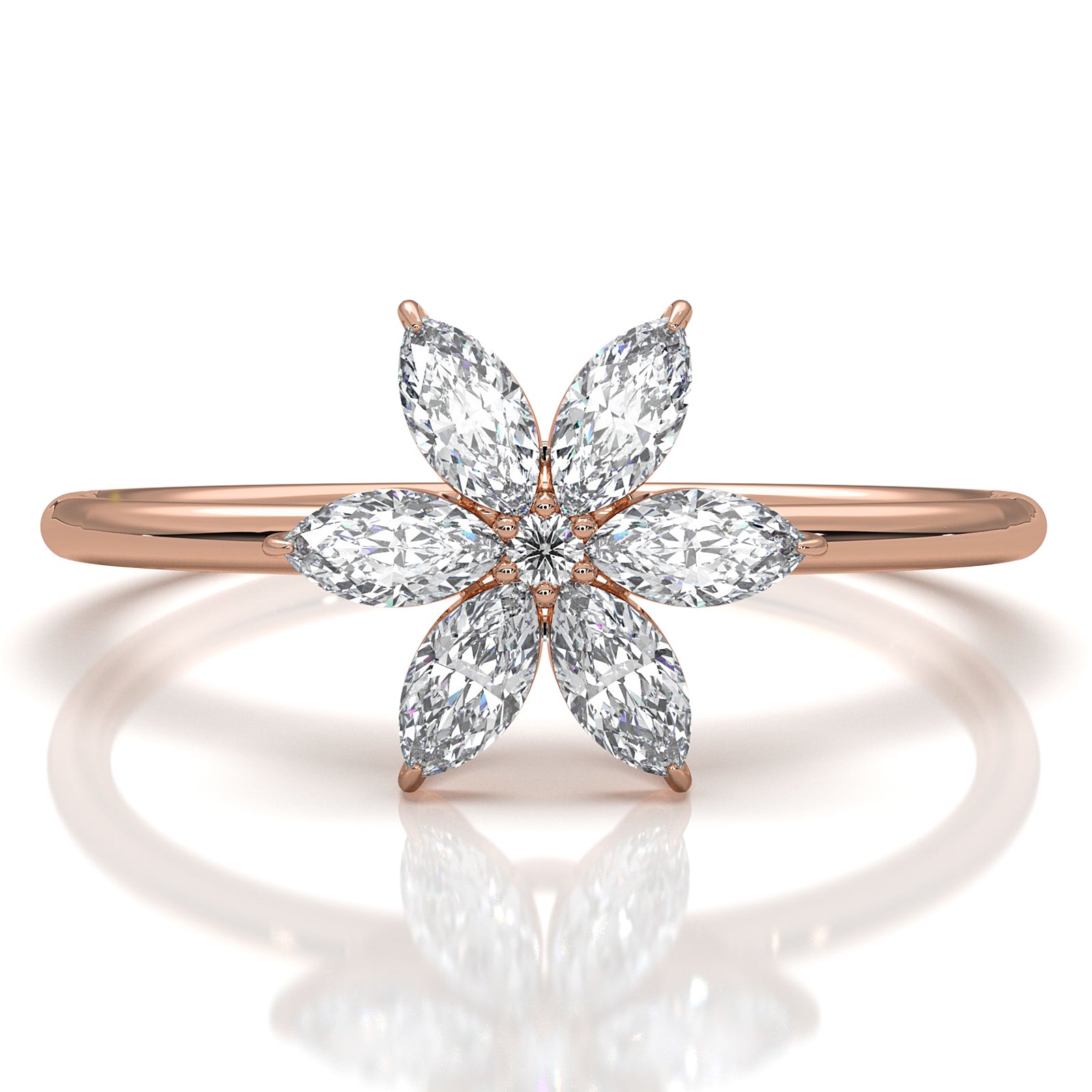 Flower Cluster Basket Minimalist Round Lab Diamond Fashion Ring 0.32ctw.