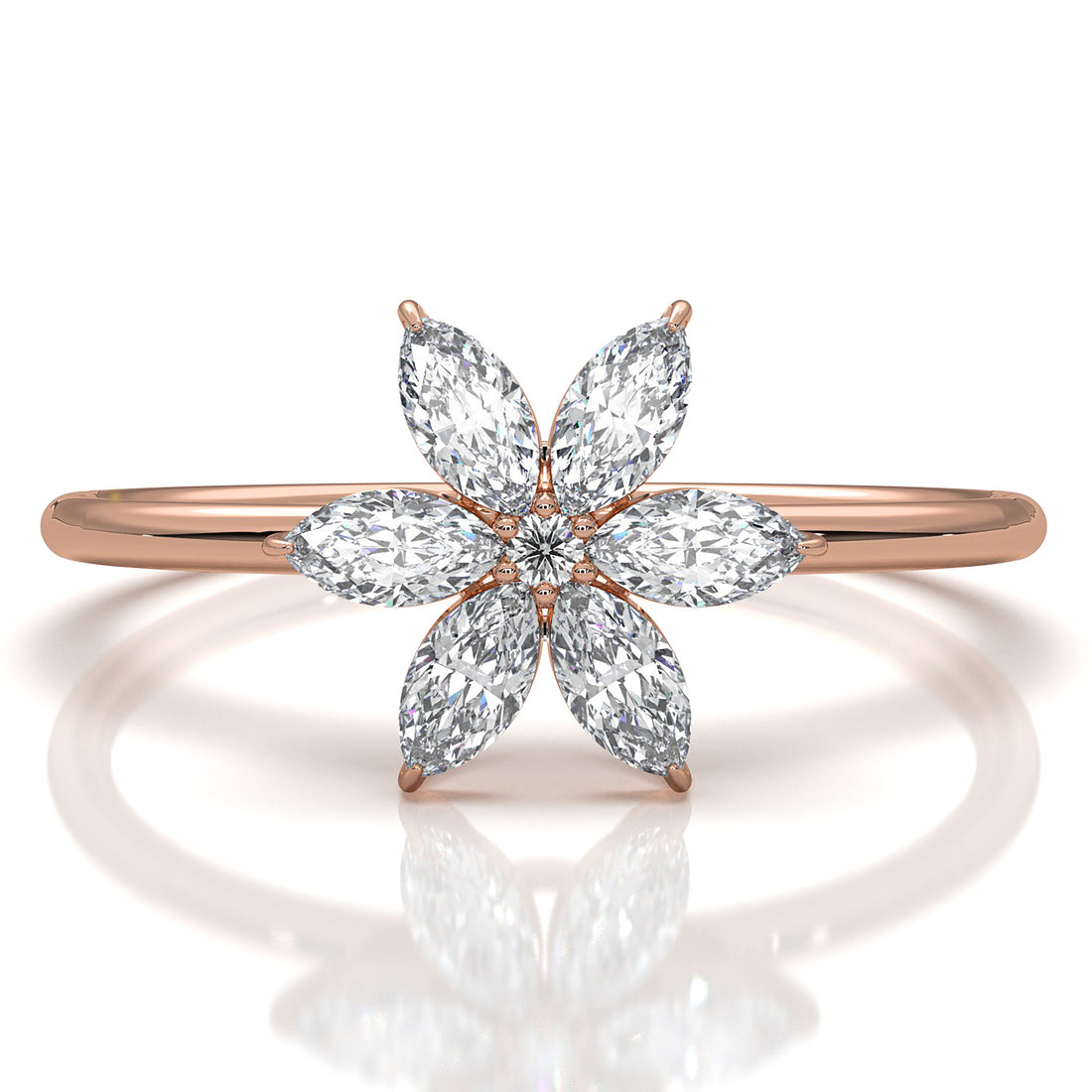 Flower Cluster Basket Minimalist Round Lab Diamond Fashion Ring 0.32ctw.