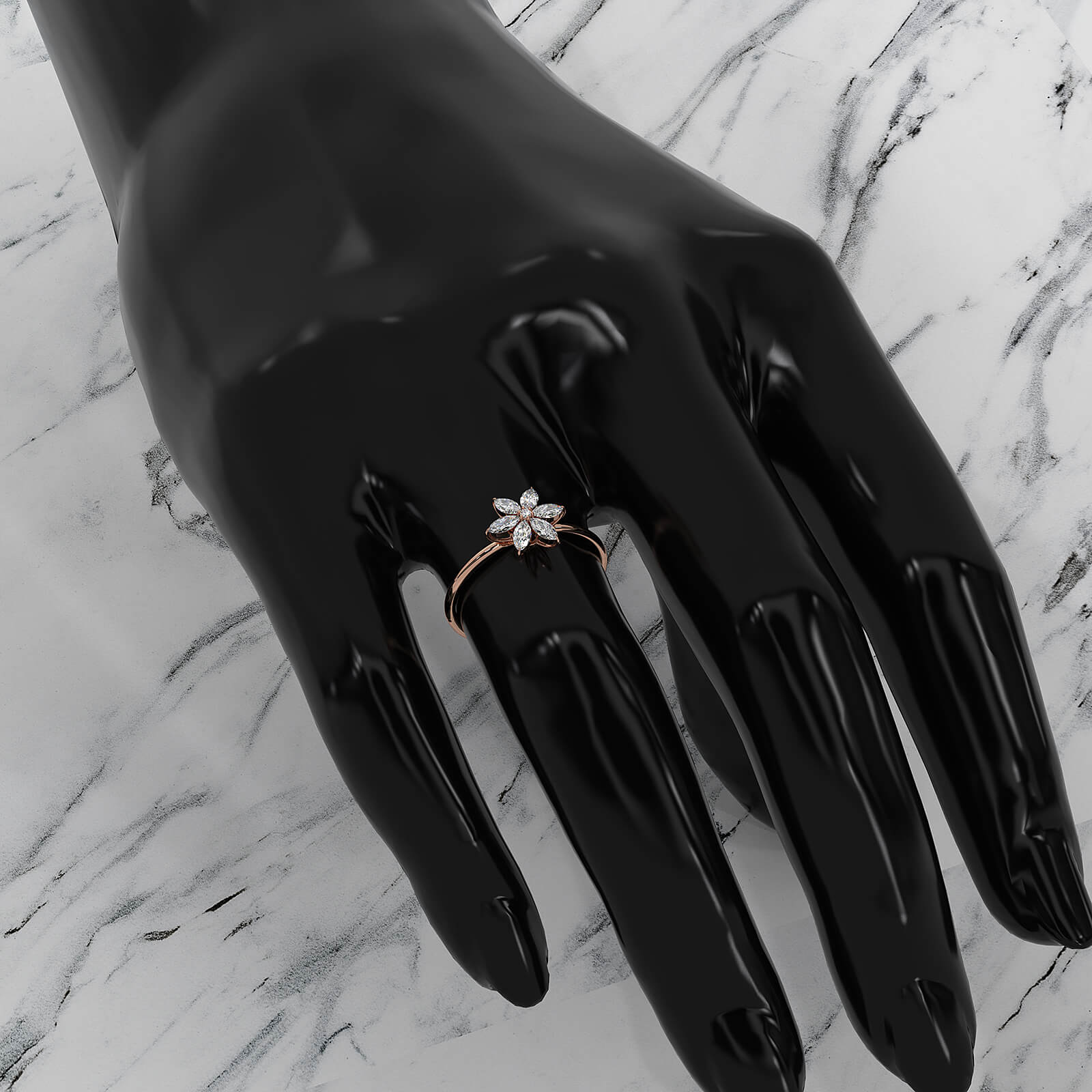 Flower Cluster Basket Minimalist Round Lab Diamond Fashion Ring 0.32ctw.