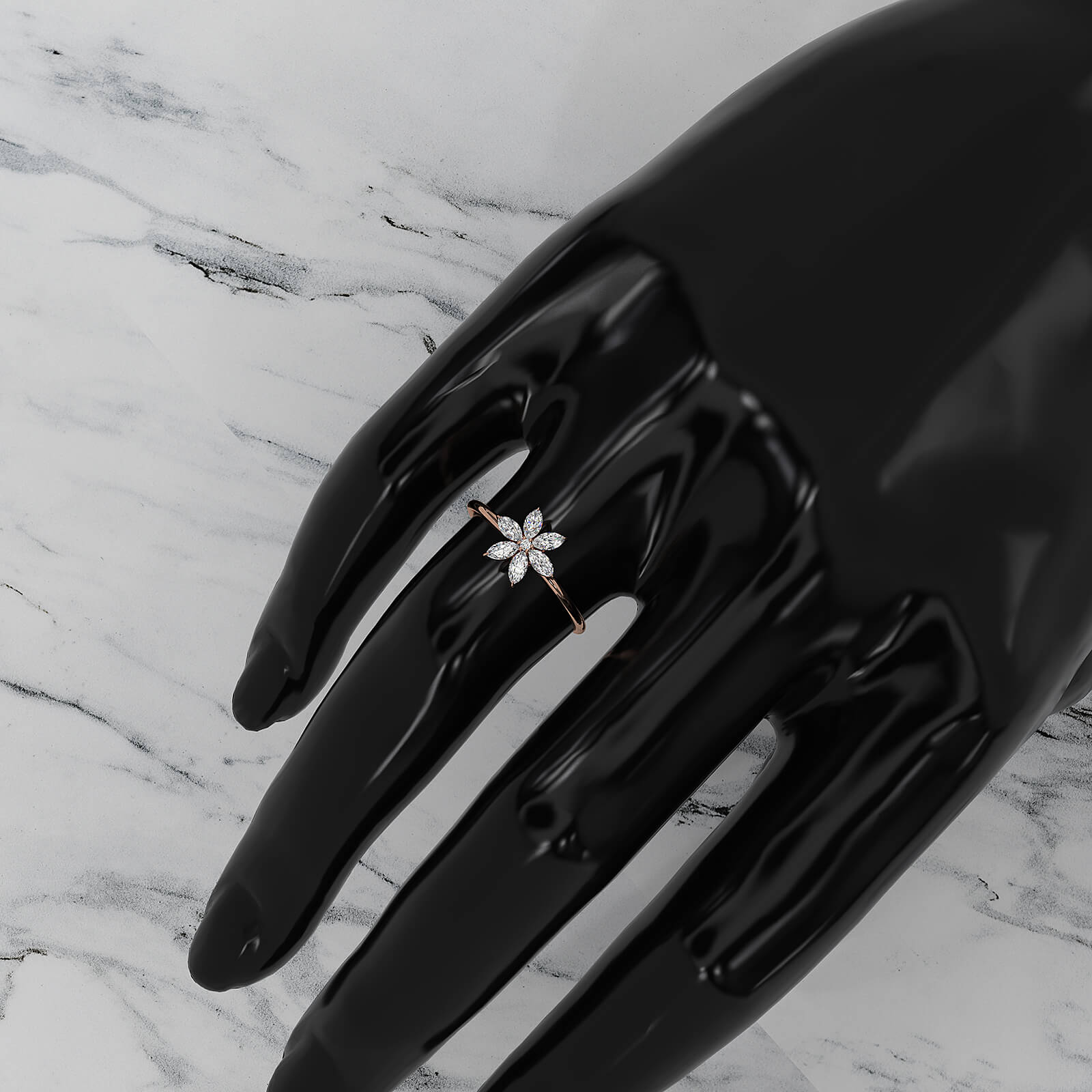 Flower Cluster Basket Minimalist Round Lab Diamond Fashion Ring 0.32ctw.