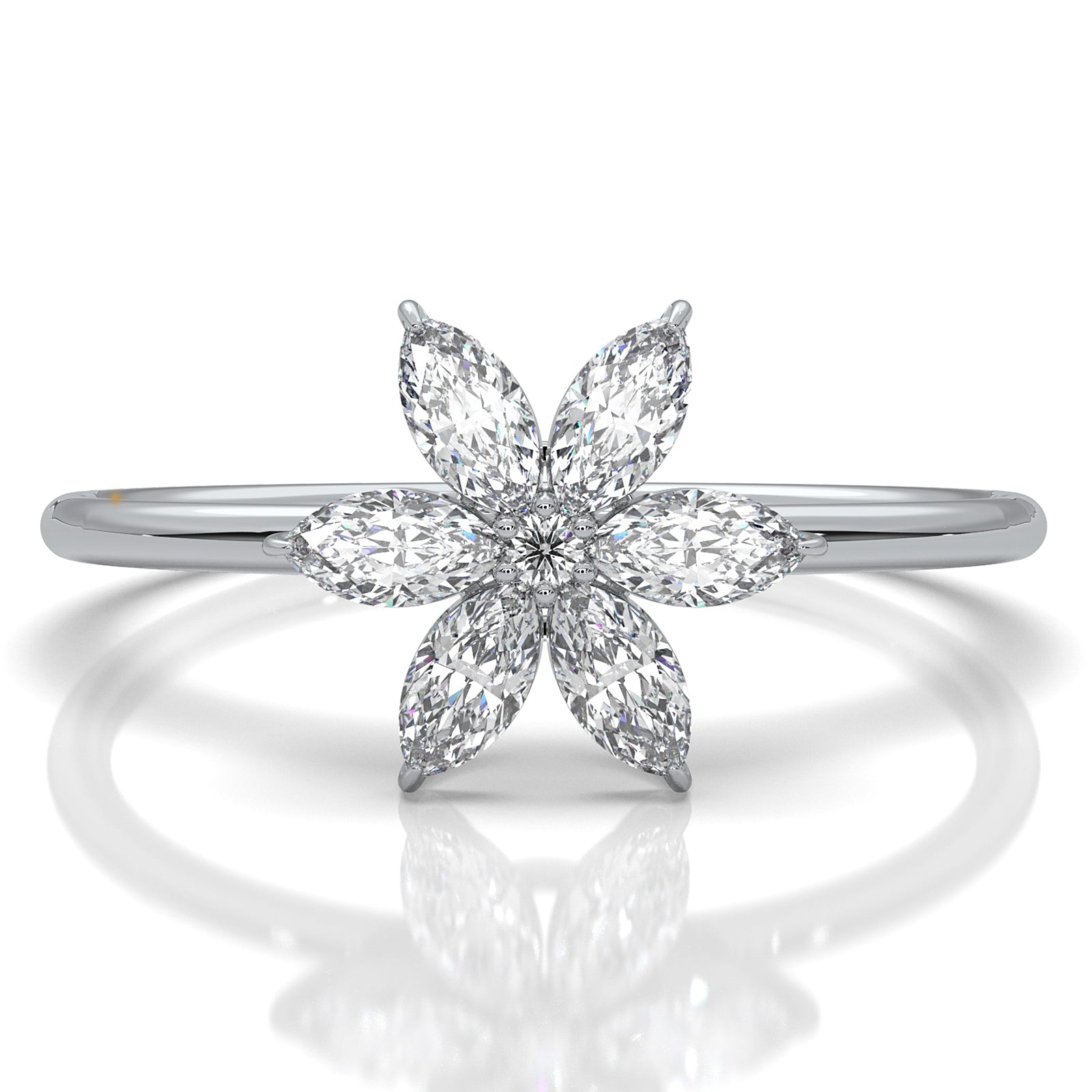 Flower Cluster Basket Minimalist Round Lab Diamond Fashion Ring 0.32ctw.