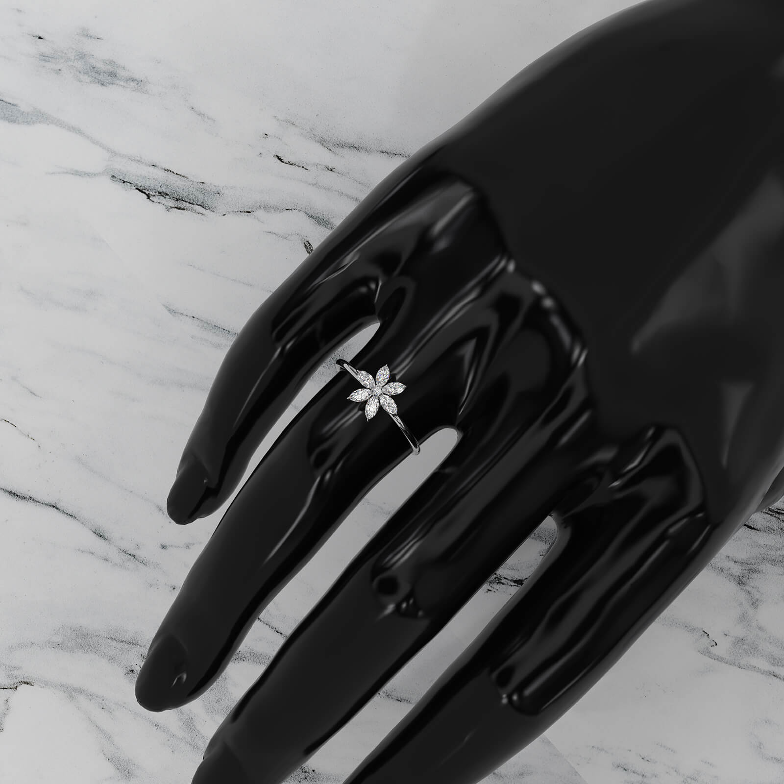 Flower Cluster Basket Minimalist Round Lab Diamond Fashion Ring 0.32ctw.