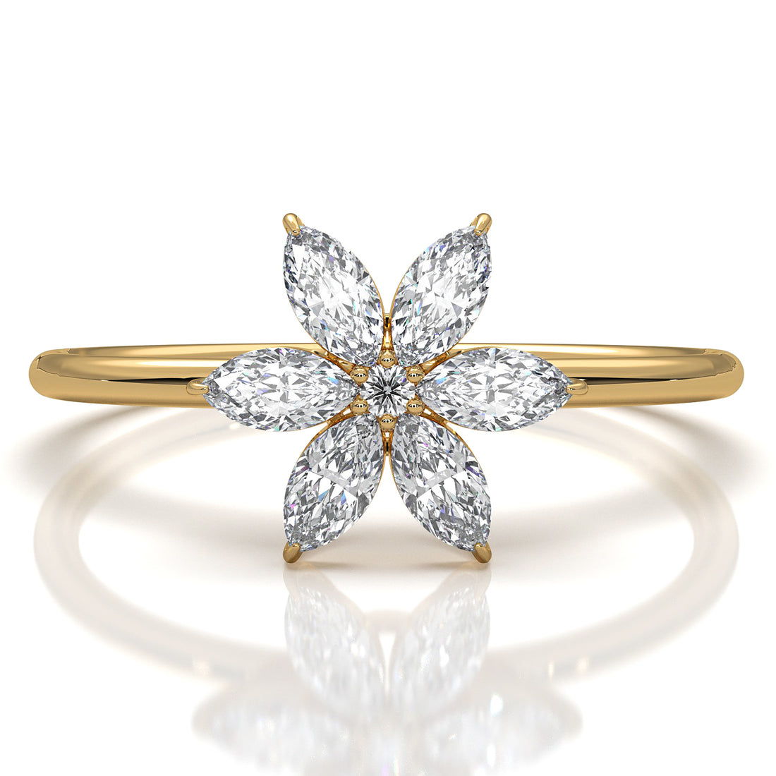 Flower Cluster Basket Minimalist Round Lab Diamond Fashion Ring 0.32ctw.