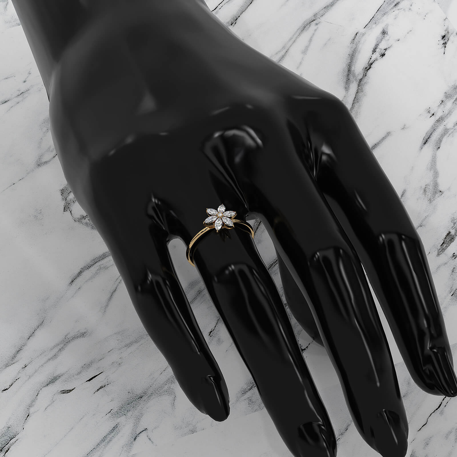 Flower Cluster Basket Minimalist Round Lab Diamond Fashion Ring 0.32ctw.