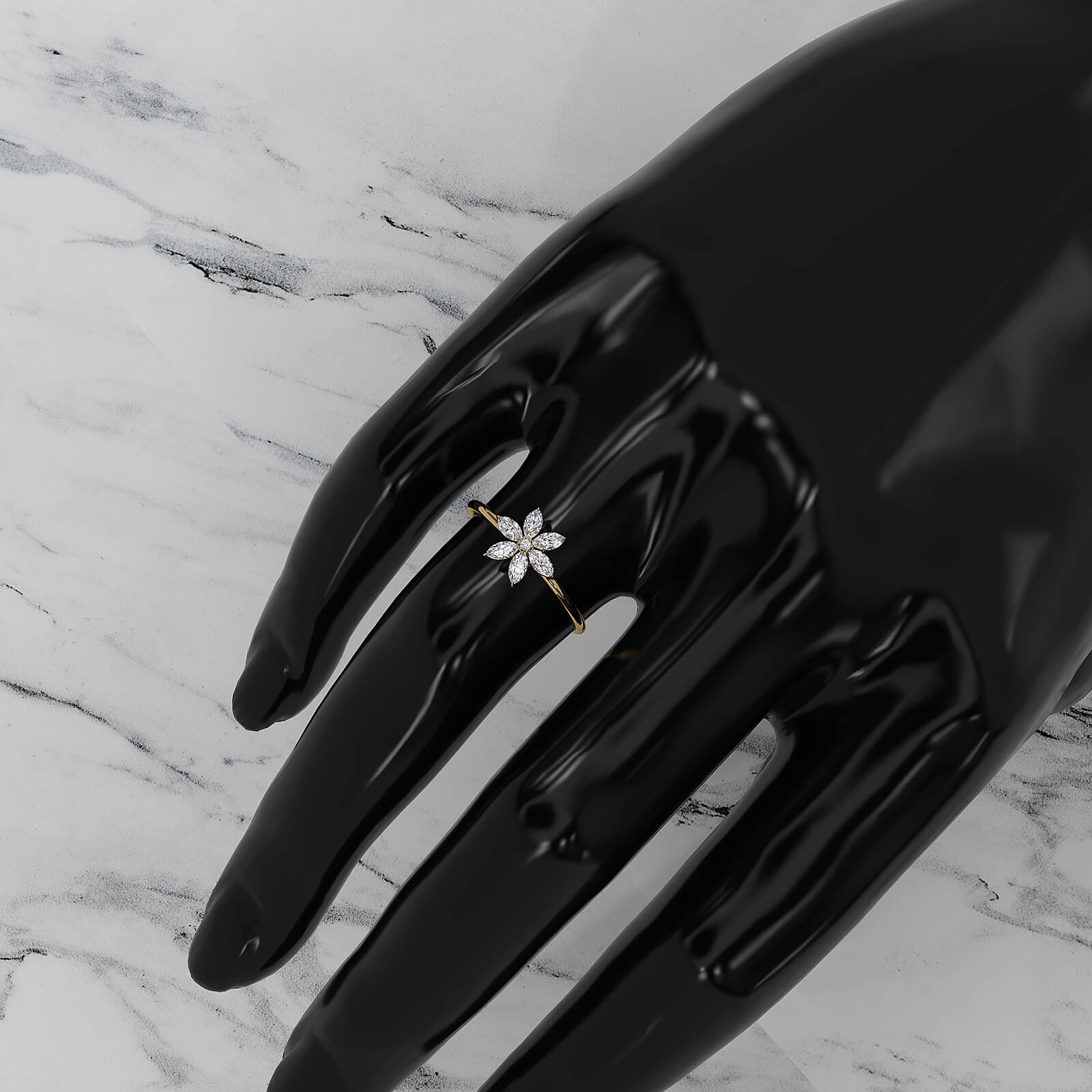 Flower Cluster Basket Minimalist Round Lab Diamond Fashion Ring 0.32ctw.