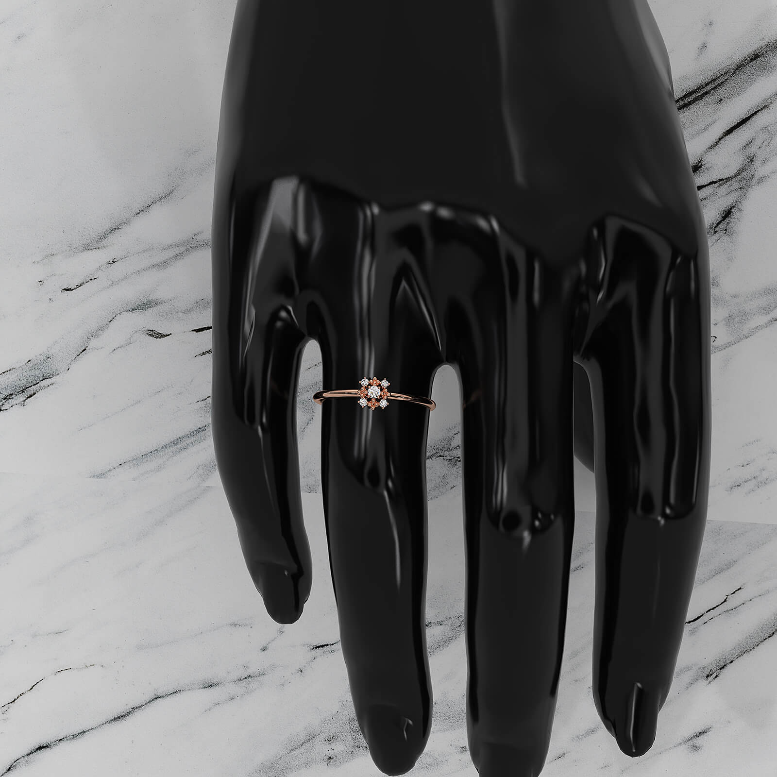 Minimalist Flower Prong Set Round Lab Diamond Promise Ring 0.06ctw.