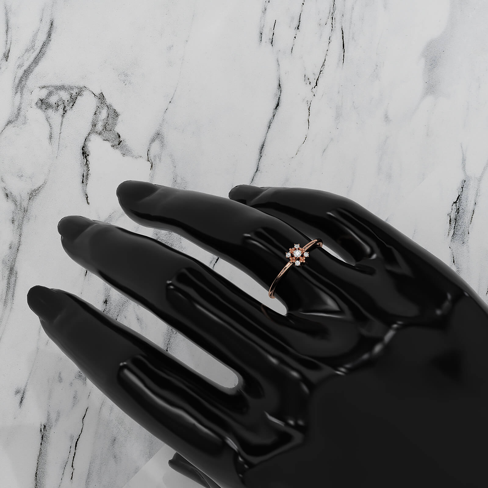 Minimalist Flower Prong Set Round Lab Diamond Promise Ring 0.06ctw.