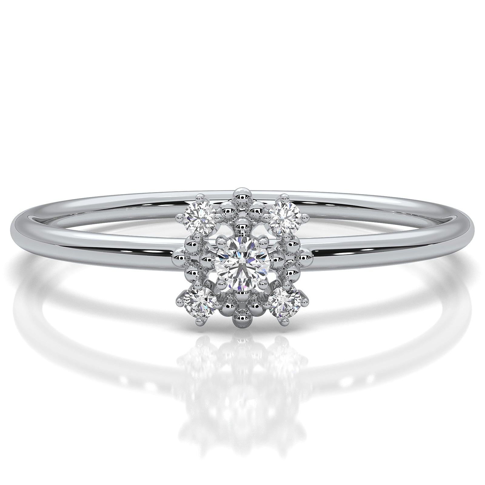 Minimalist Flower Prong Set Round Lab Diamond Promise Ring 0.06ctw.