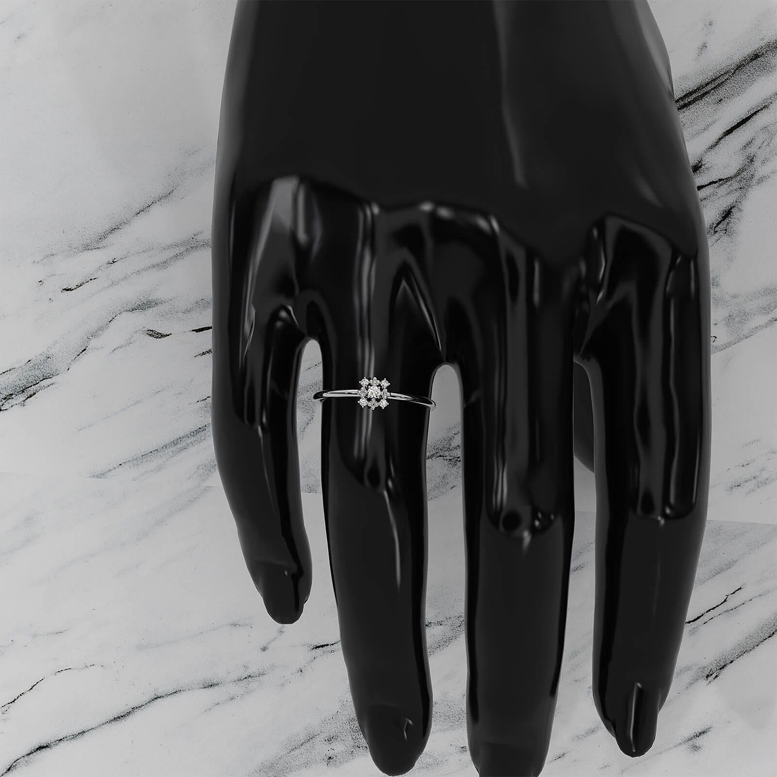 Minimalist Flower Prong Set Round Lab Diamond Promise Ring 0.06ctw.