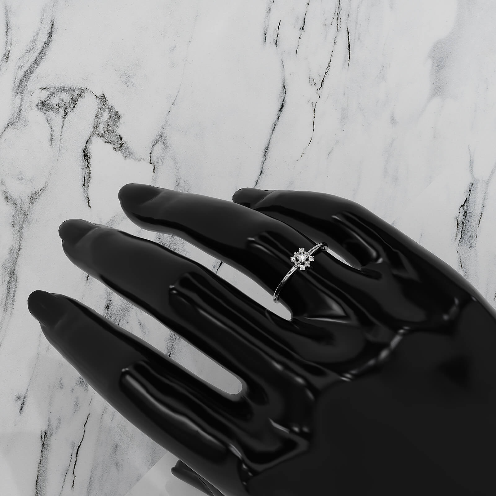 Minimalist Flower Prong Set Round Lab Diamond Promise Ring 0.06ctw.