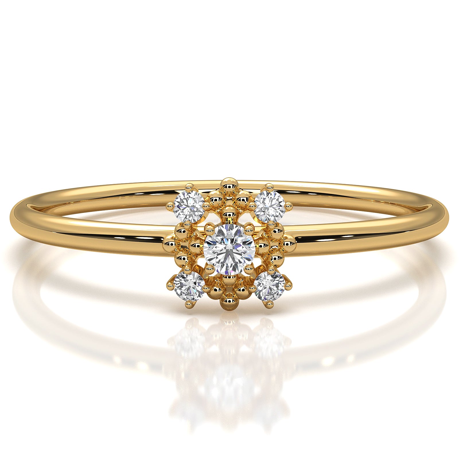 Minimalist Flower Prong Set Round Lab Diamond Promise Ring 0.06ctw.