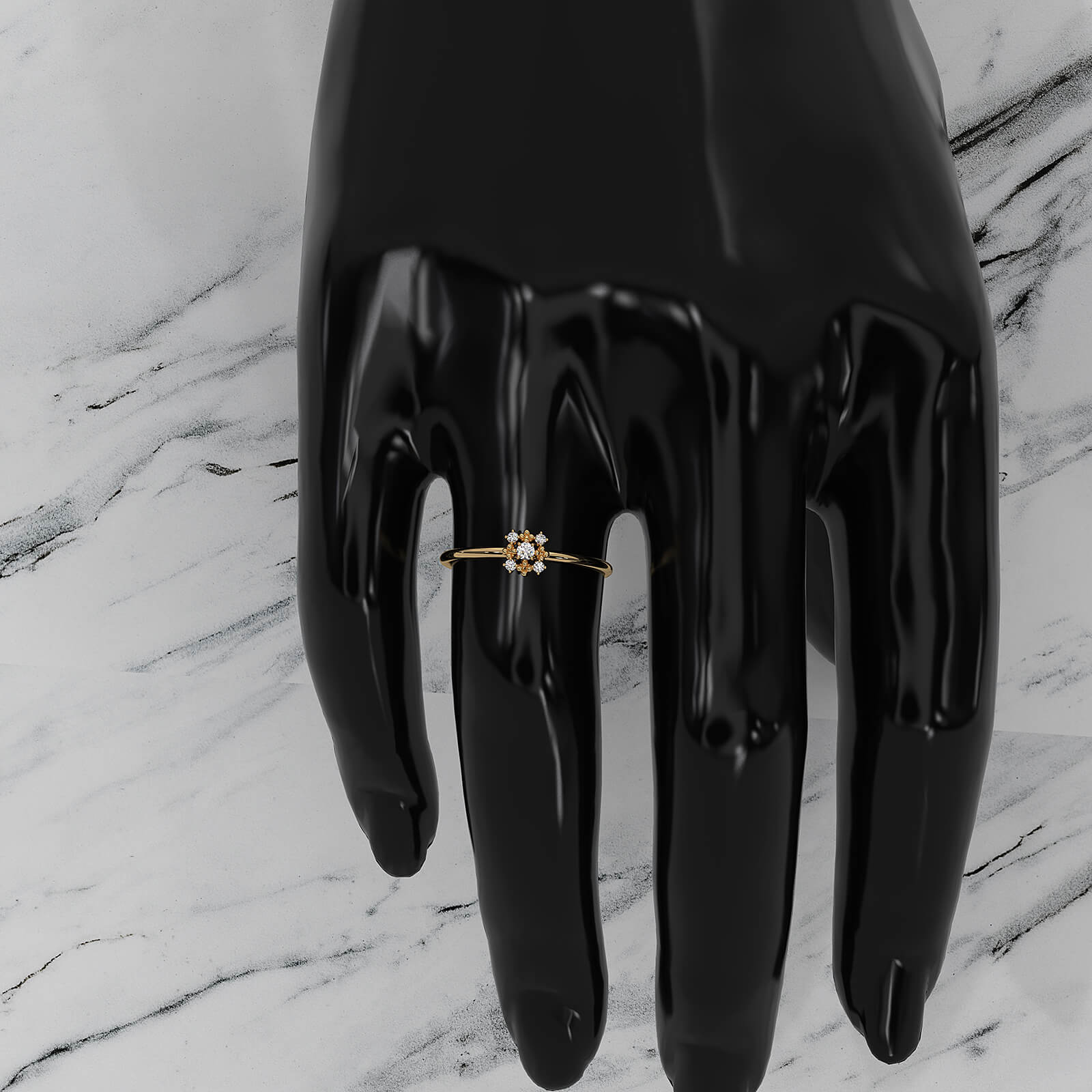 Minimalist Flower Prong Set Round Lab Diamond Promise Ring 0.06ctw.