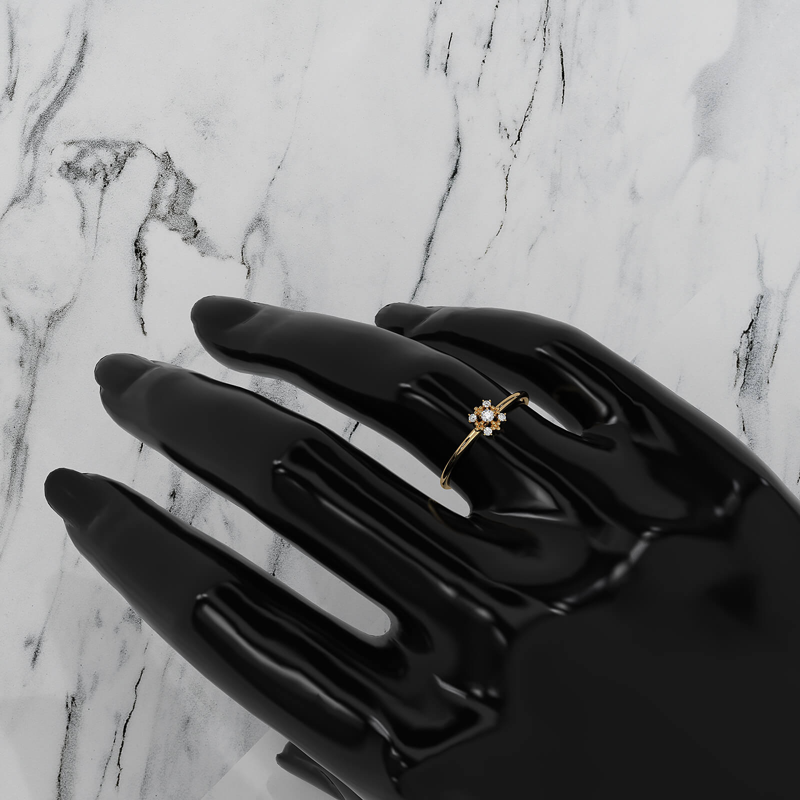 Minimalist Flower Prong Set Round Lab Diamond Promise Ring 0.06ctw.