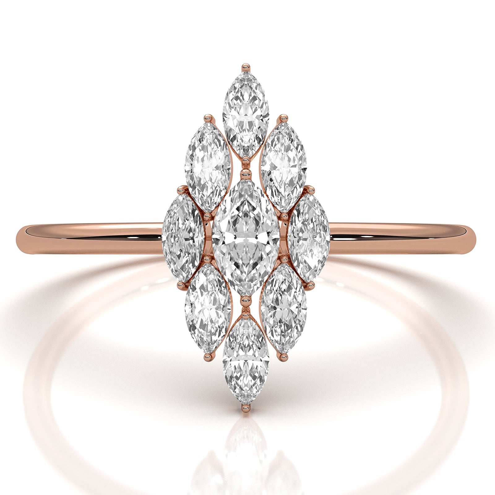 Prong Set Cluster Marquise Lab Diamond Minimalist Fashion Ring 0.37ctw.