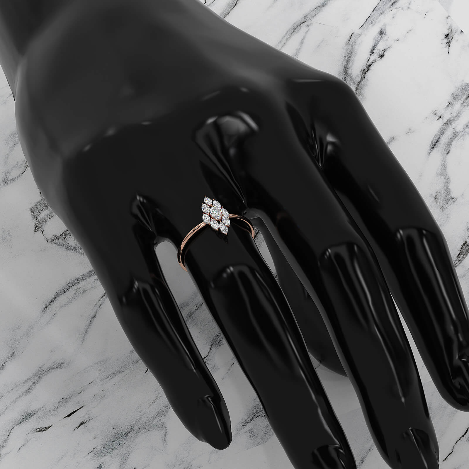 Prong Set Cluster Marquise Lab Diamond Minimalist Fashion Ring 0.37ctw.