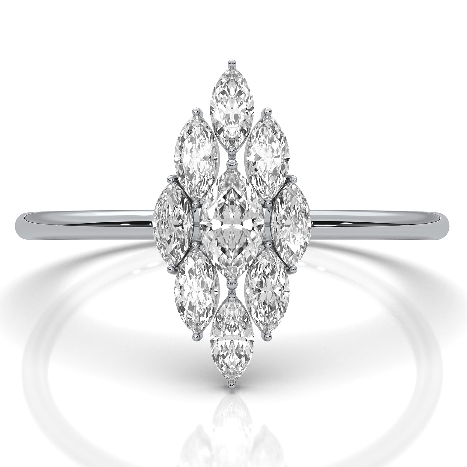 Prong Set Cluster Marquise Lab Diamond Minimalist Fashion Ring 0.37ctw.