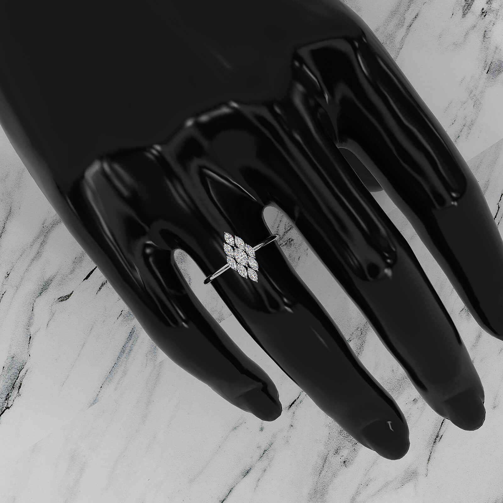 Prong Set Cluster Marquise Lab Diamond Minimalist Fashion Ring 0.37ctw.