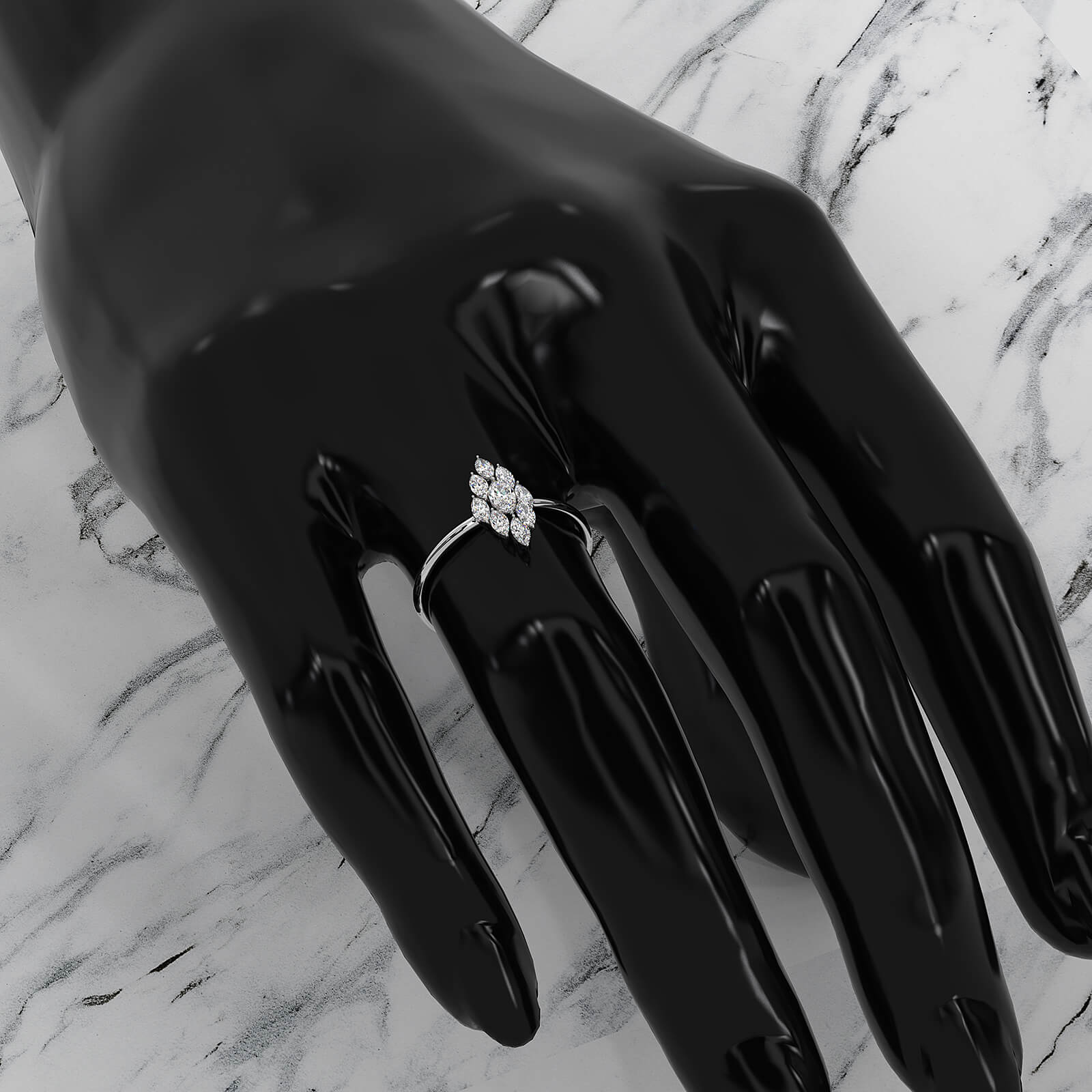 Prong Set Cluster Marquise Lab Diamond Minimalist Fashion Ring 0.37ctw.