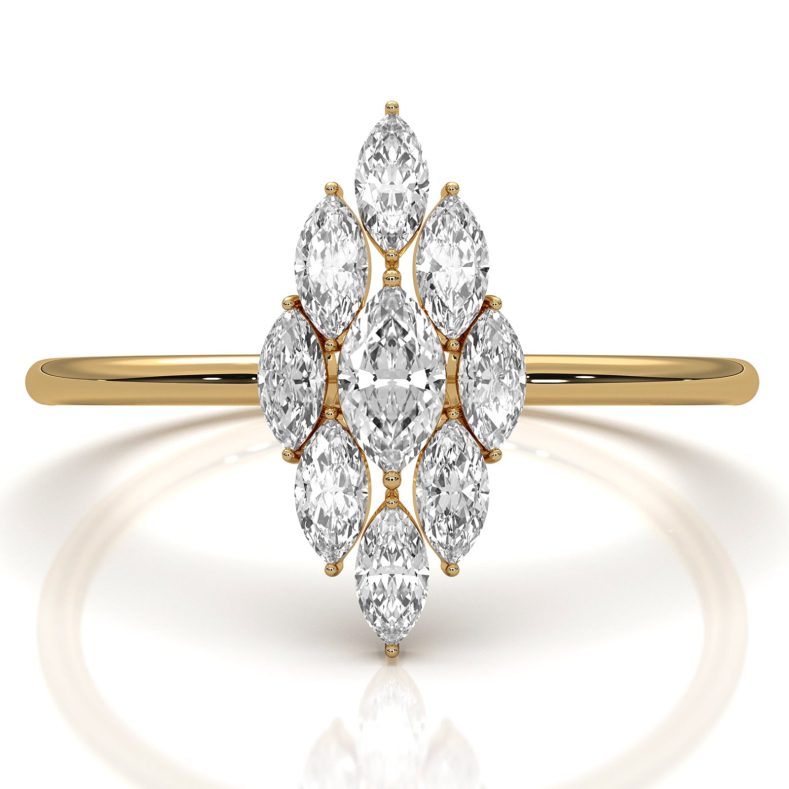 Prong Set Cluster Marquise Lab Diamond Minimalist Fashion Ring 0.37ctw.