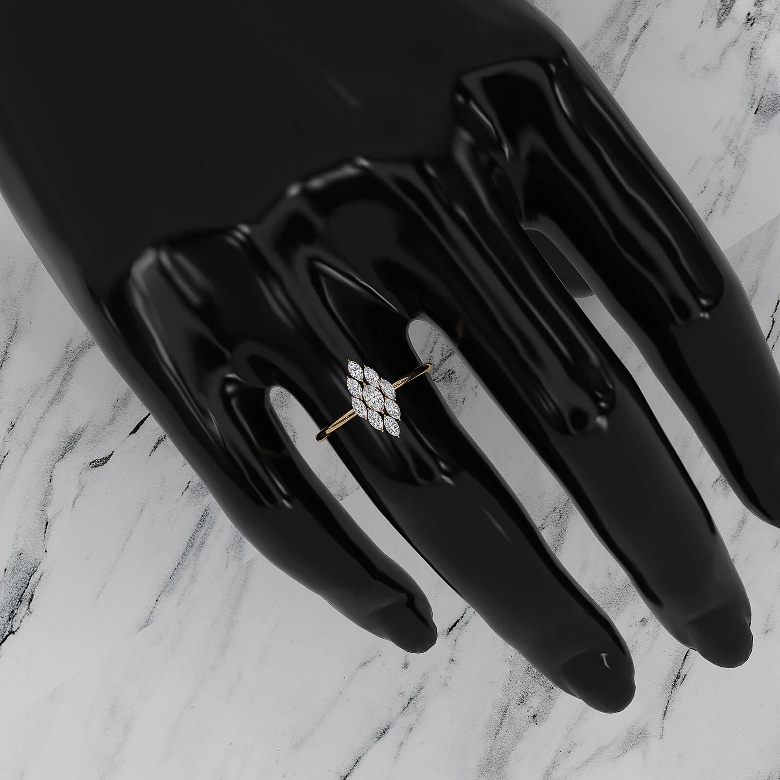 Prong Set Cluster Marquise Lab Diamond Minimalist Fashion Ring 0.37ctw.