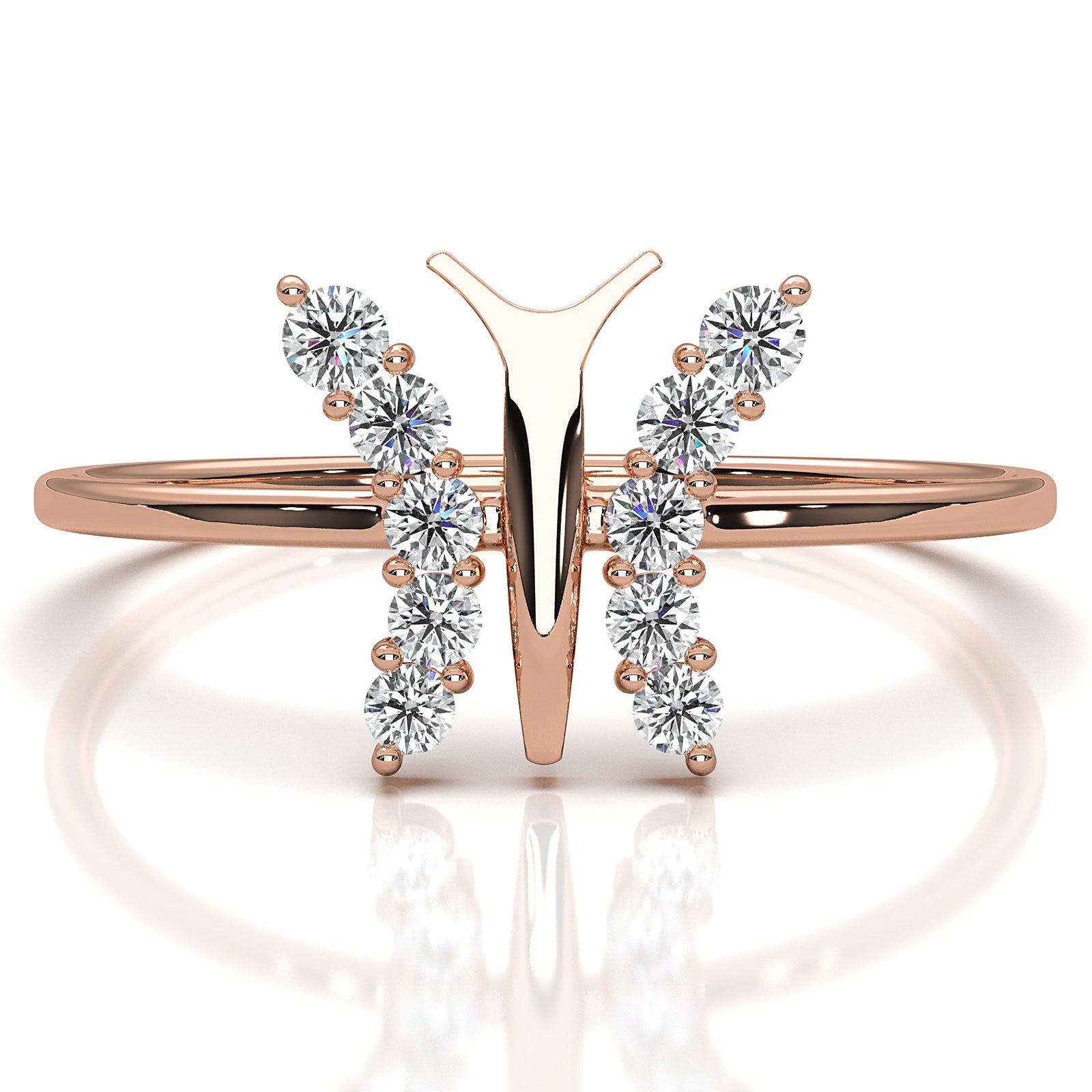 Minimalist Butterfly Prong Set Round Lab Diamond Fashionable Ring 0.16ctw.