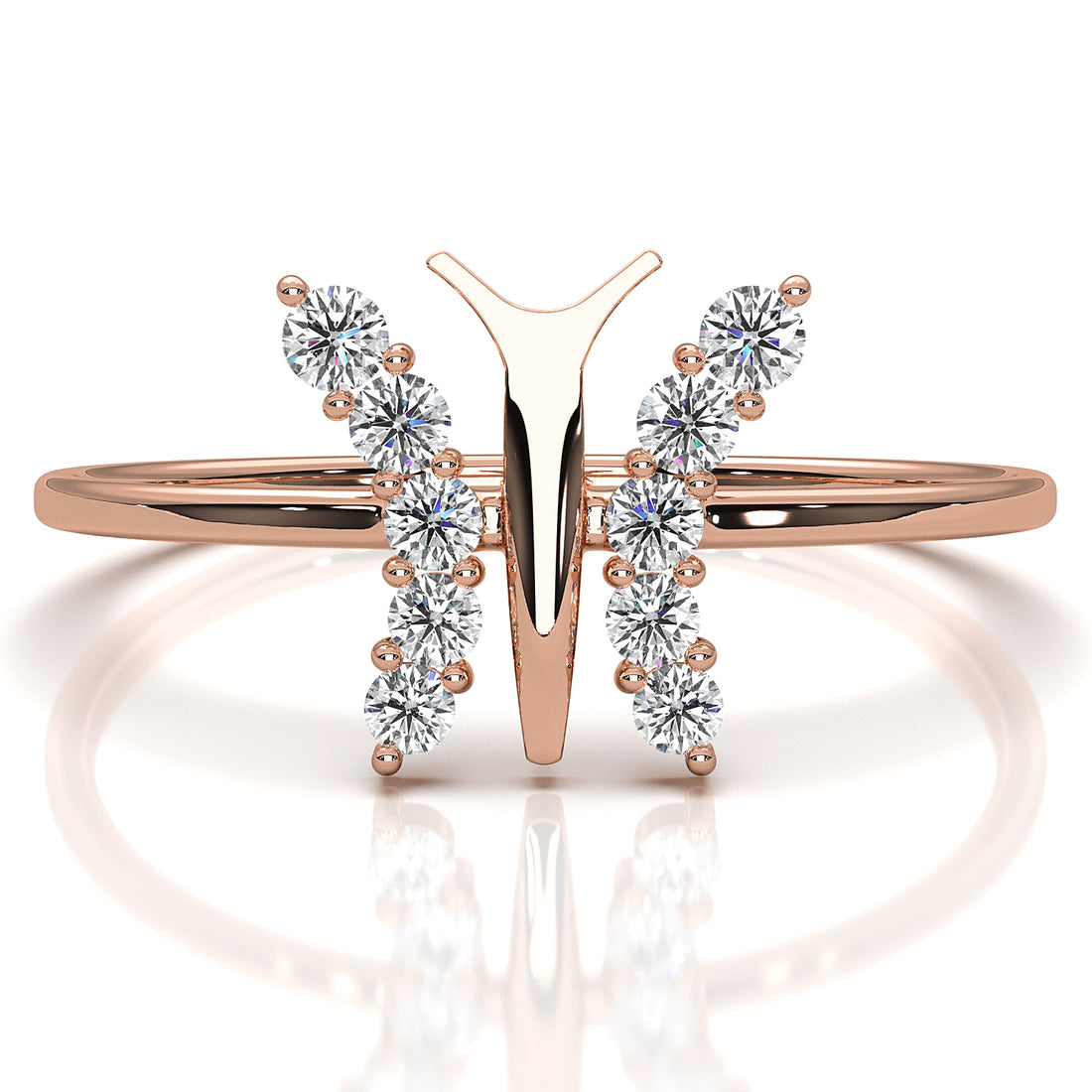 Minimalist Butterfly Prong Set Round Lab Diamond Fashionable Ring 0.16ctw.