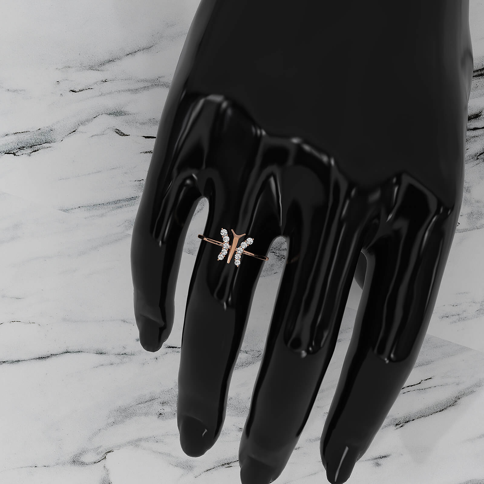 Minimalist Butterfly Prong Set Round Lab Diamond Fashionable Ring 0.16ctw.