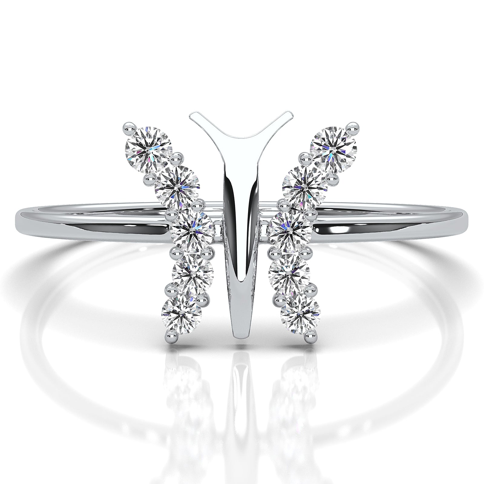 Minimalist Butterfly Prong Set Round Lab Diamond Fashionable Ring 0.16ctw.