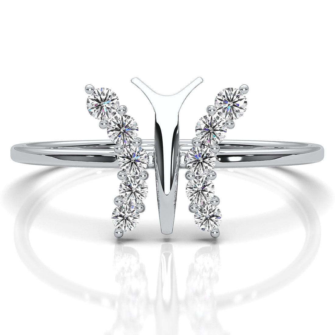 Minimalist Butterfly Prong Set Round Lab Diamond Fashionable Ring 0.16ctw.