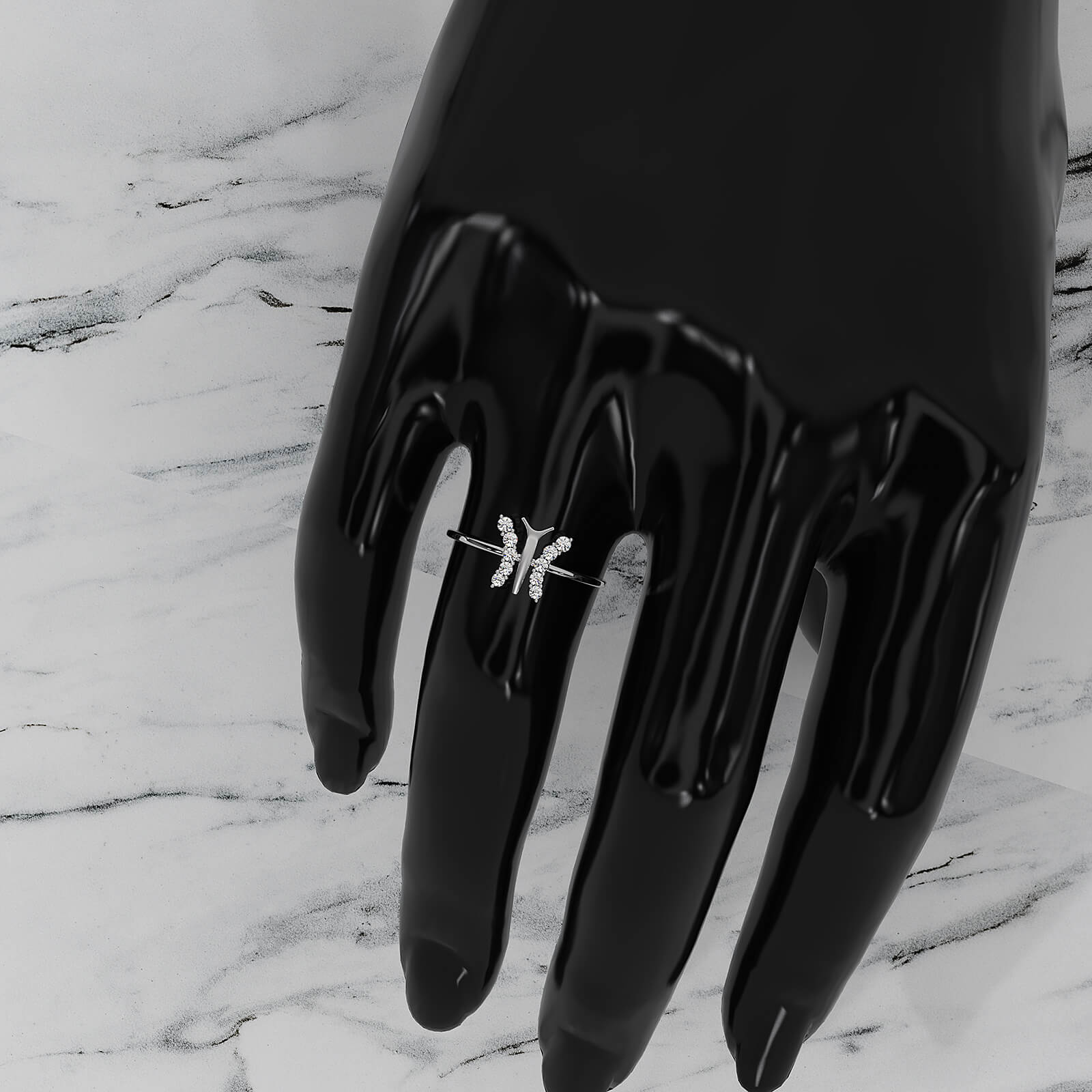 Minimalist Butterfly Prong Set Round Lab Diamond Fashionable Ring 0.16ctw.