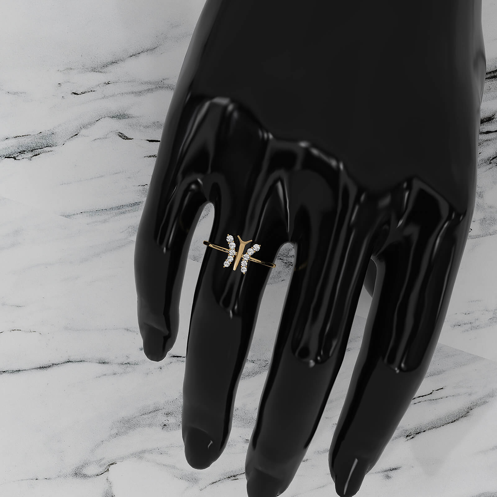 Minimalist Butterfly Prong Set Round Lab Diamond Fashionable Ring 0.16ctw.